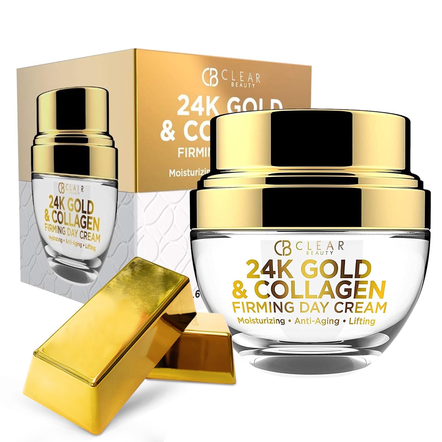 Clear Beauty 24K Gold & Collagen Day Cream Face Moisturizer – Dermatologist Tested, Anti Aging Korean Skin Care – Anti Wrinkle