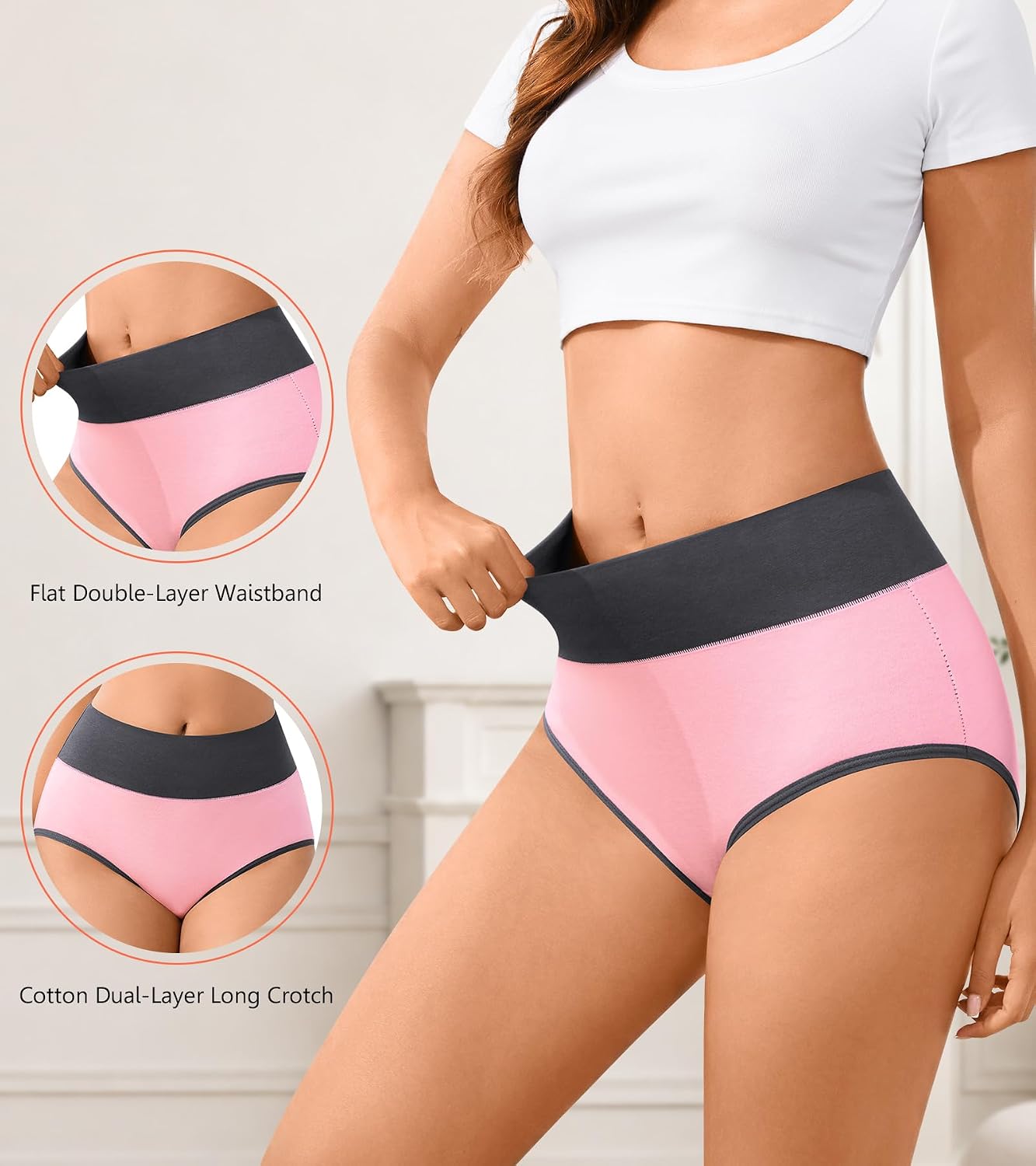 Eiggam Underwear for Women Cotton High Waist Panties Full Coverage Briefs Soft Strech Ladies Breathable Panties-Multi Pack