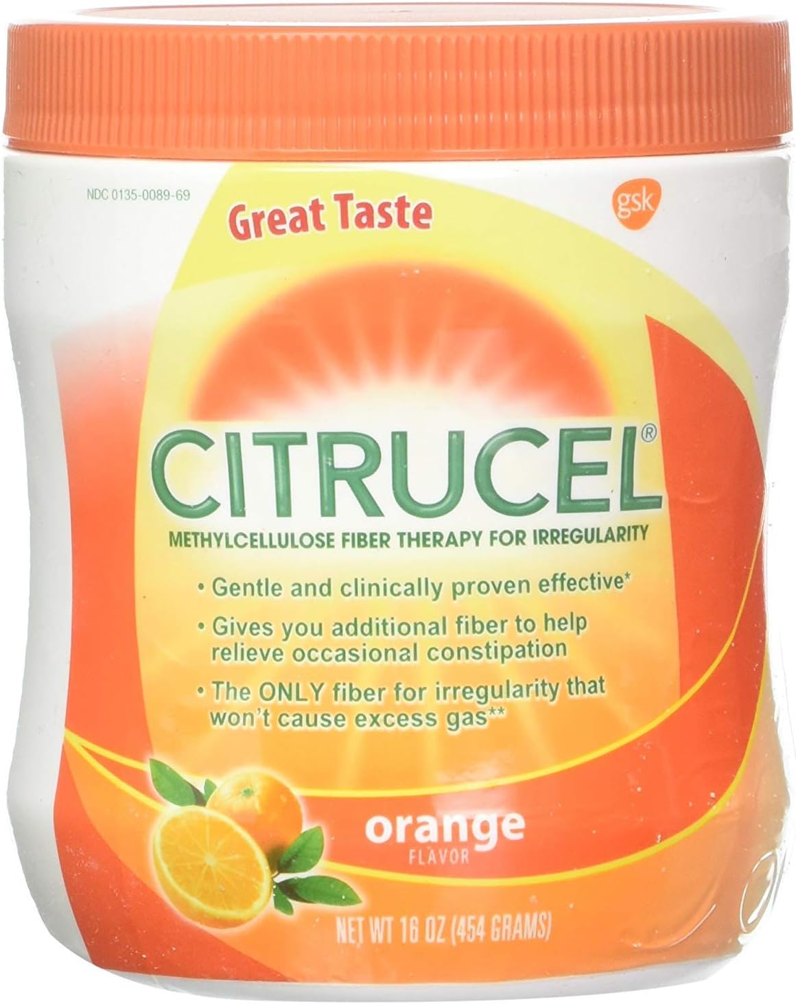 Citrucel Powder Fiber Therapy for Occasional Constipation Relief, 30 oz | Sugar Free, Methylcellulose Fiber Therapy for Irregularity That Won't Cause Gas, Orange Flavor