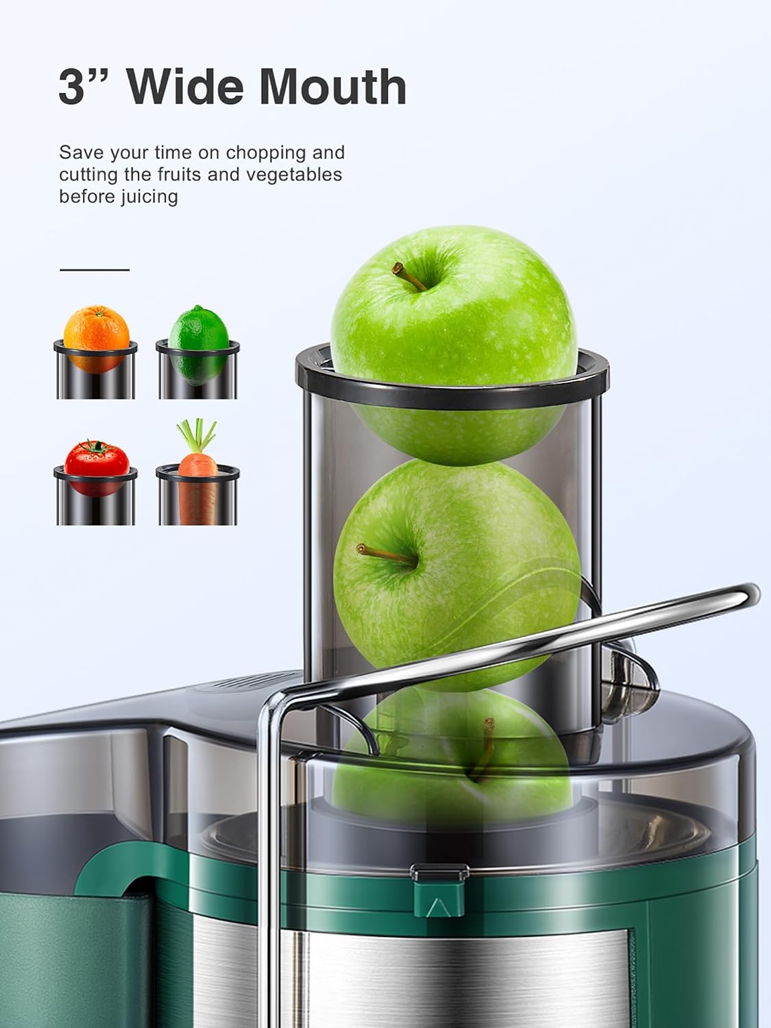 QCen Juicer Machine 500W Centrifugal Juicer with Extra Wide Feed Chute