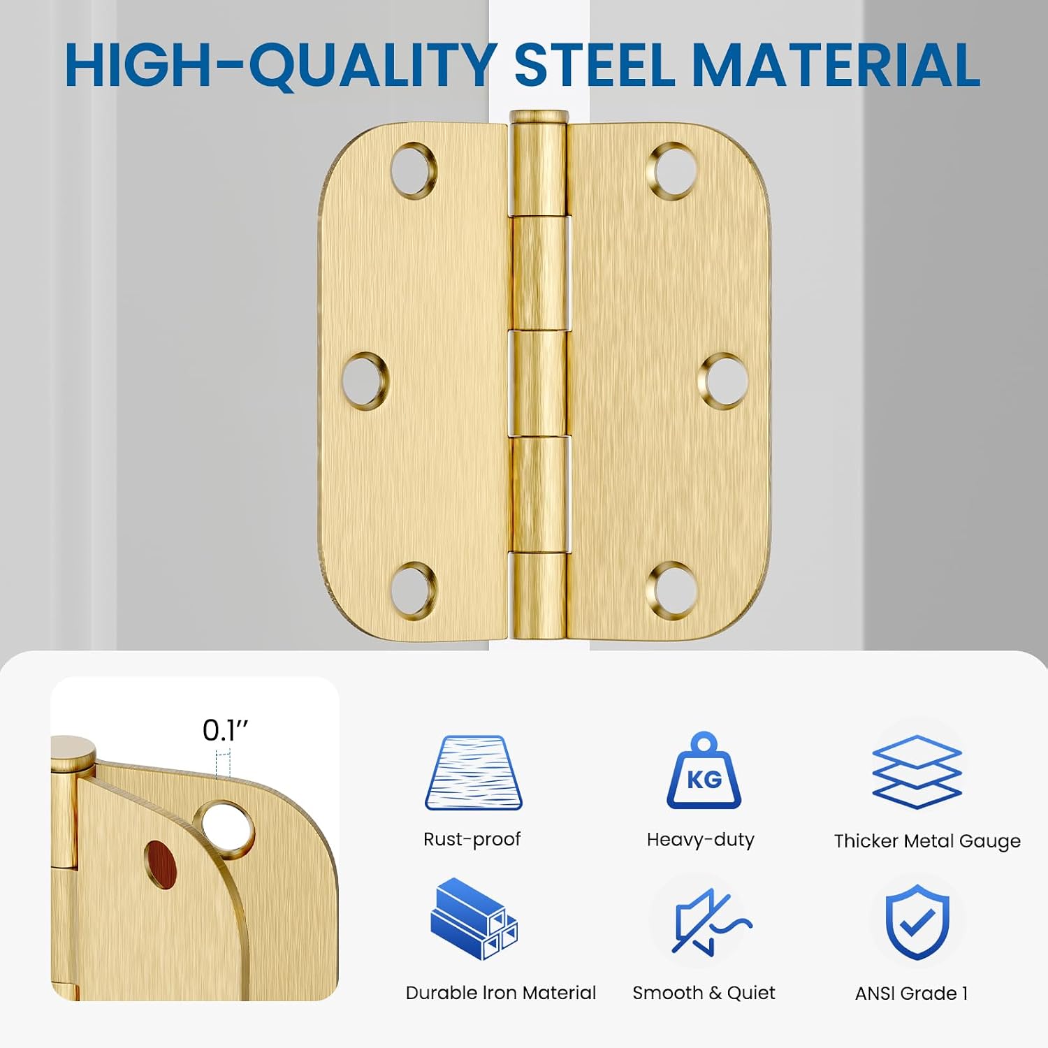 HOSOM 18 Pack 3.5 Inch Brushed Nickel Interior Door Hinges, 5/8 Radius, Satin Nickel 3 1/2 Interior Door Hinges, 3.5 "x 3.5" Silver Hardware