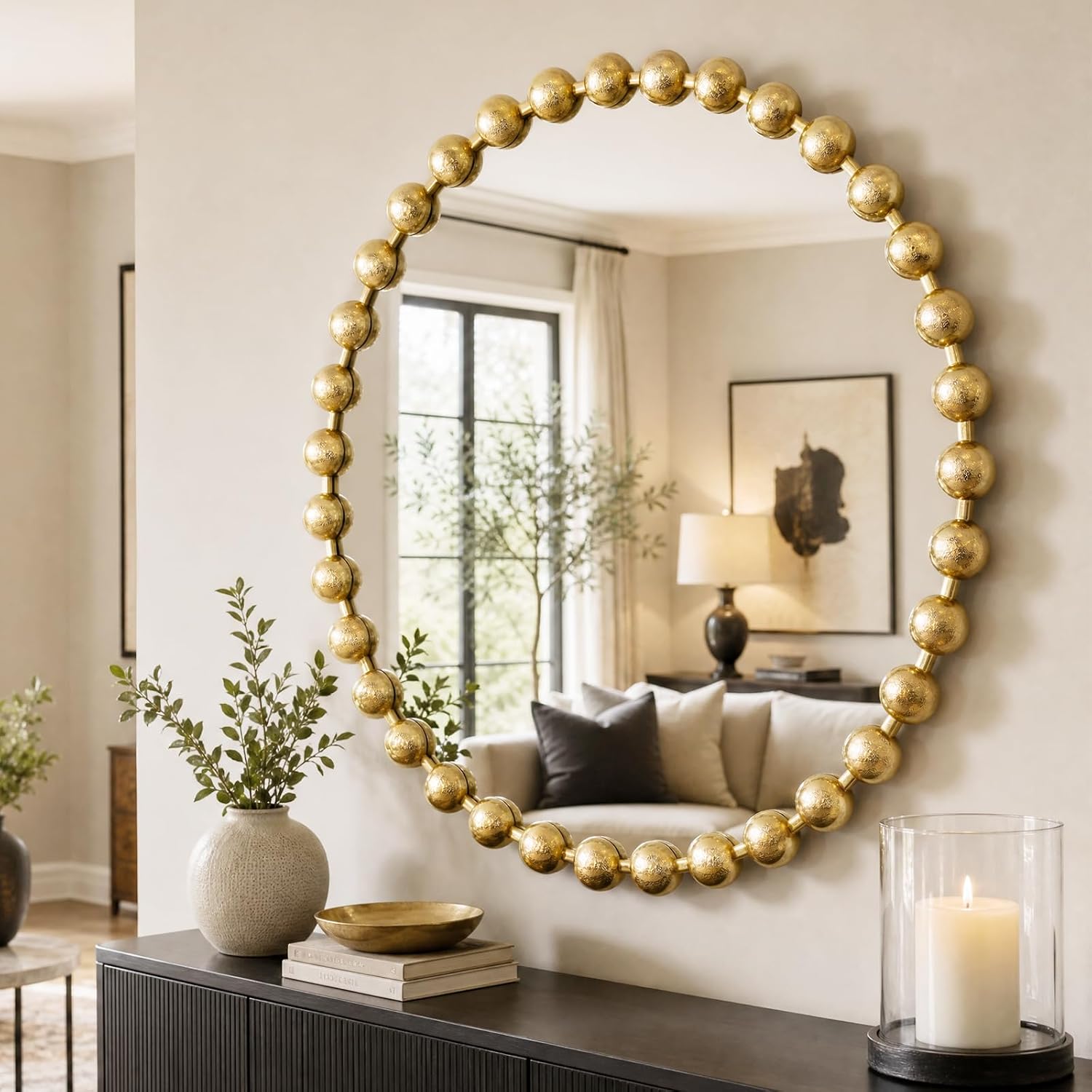 Madison Park Round Mirror, Metal Frame Circle Mirror 27 inch, Wall Art Decor Mounted Hanging for Entryway, Bathroom, hallway, Living Room, Vanity