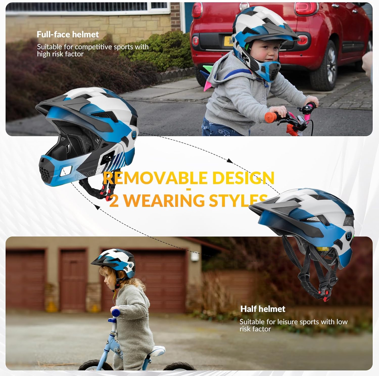 ROCKBROS Kids Full Face Bike Helmet Lightweight Detachable MTB Helmet