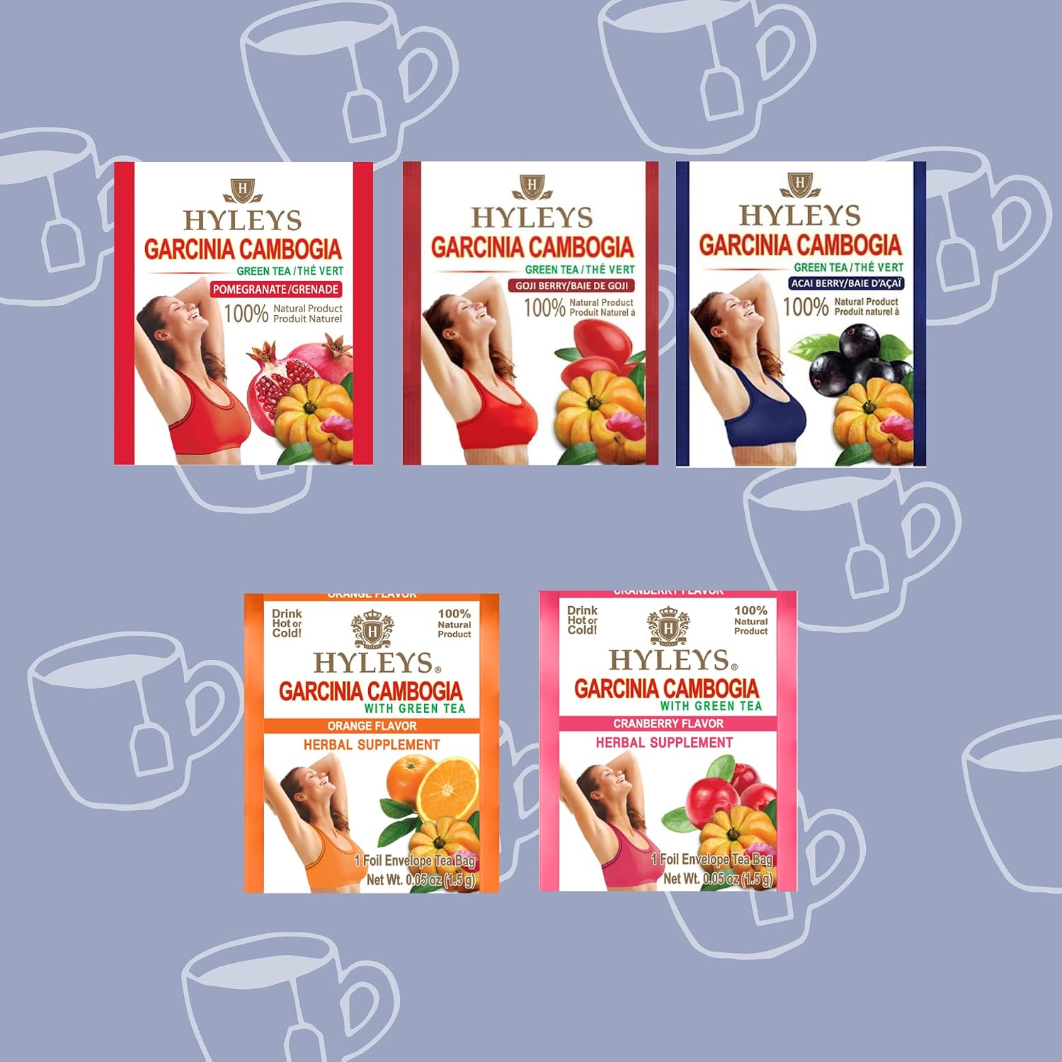 HYLEYS Tea Garcinia Cambogia Green Tea 5 Flavors Assortment - 25 Tea Bags