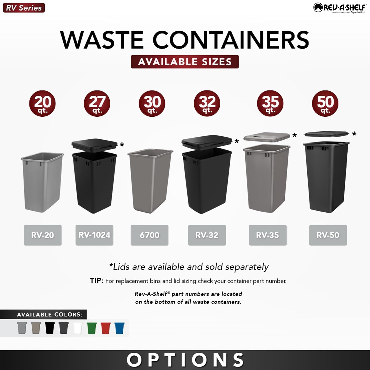Rev-A-Shelf 20 qt. Polymer Replacement Waste Container (White)