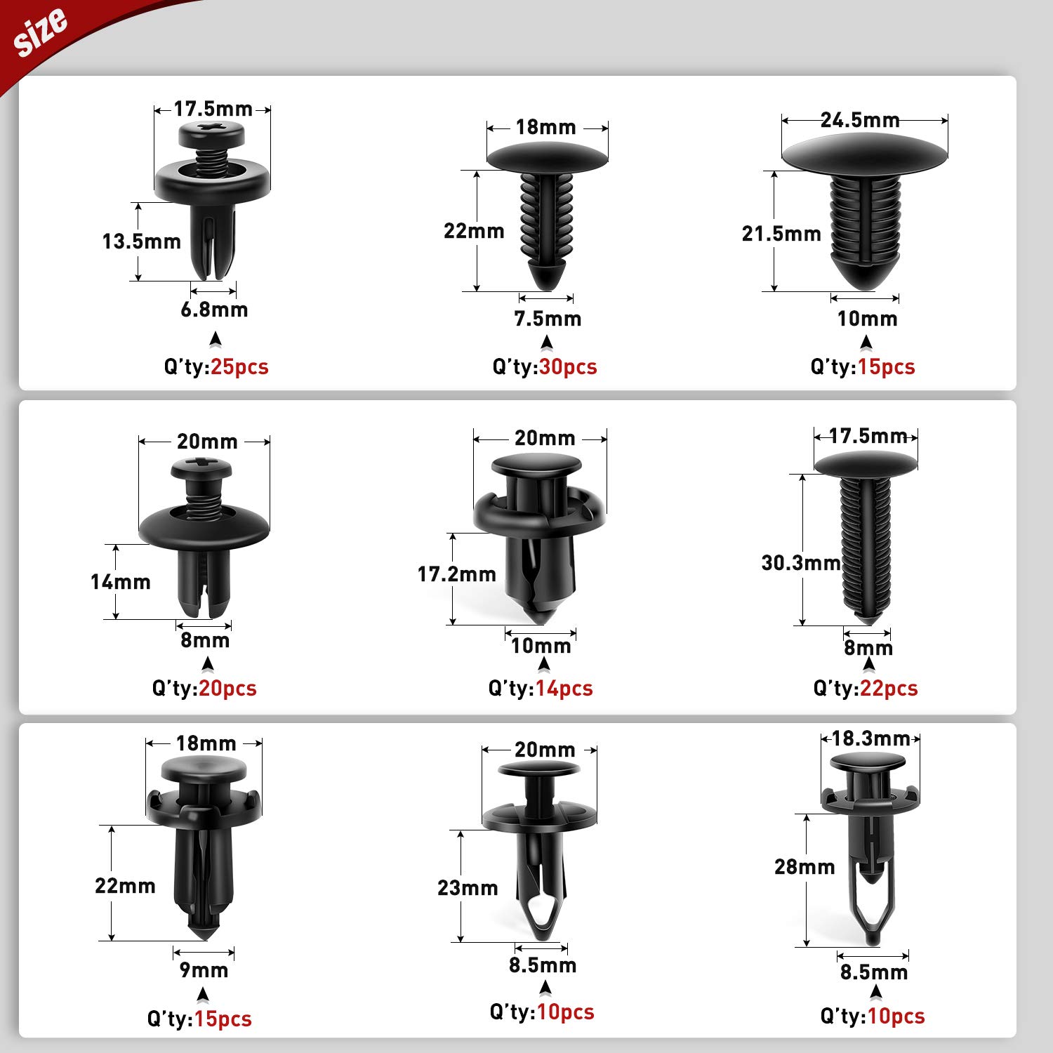 Nilight 190 Pcs Car Retainer Clips Fastener Remover 18 Most Popular Sizes Applications Auto Push Pin Rivets Set -Door Trim Panel Clips for Toyota