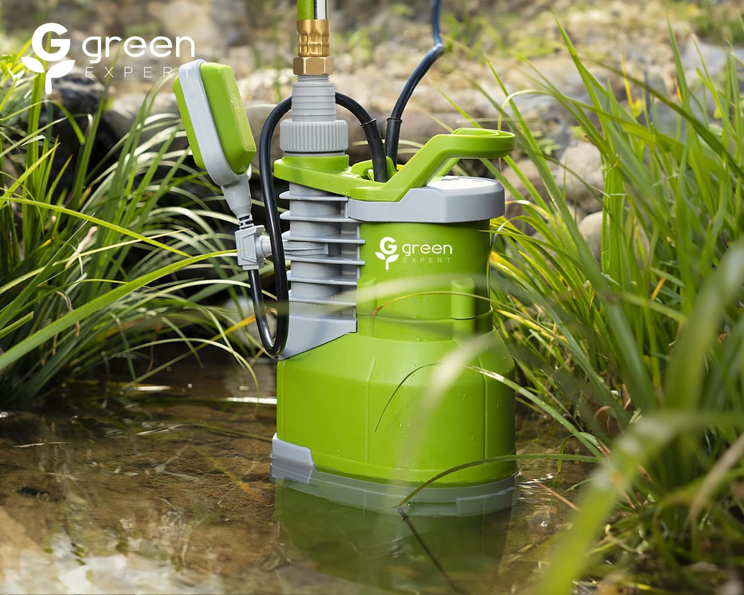 Green Expert 1.5HP Submersible Sump Pump High Flow 5000GPH 25ft Power Cord Manual Automatic On/Off for Water Removal from Basement Sump Pit Pools
