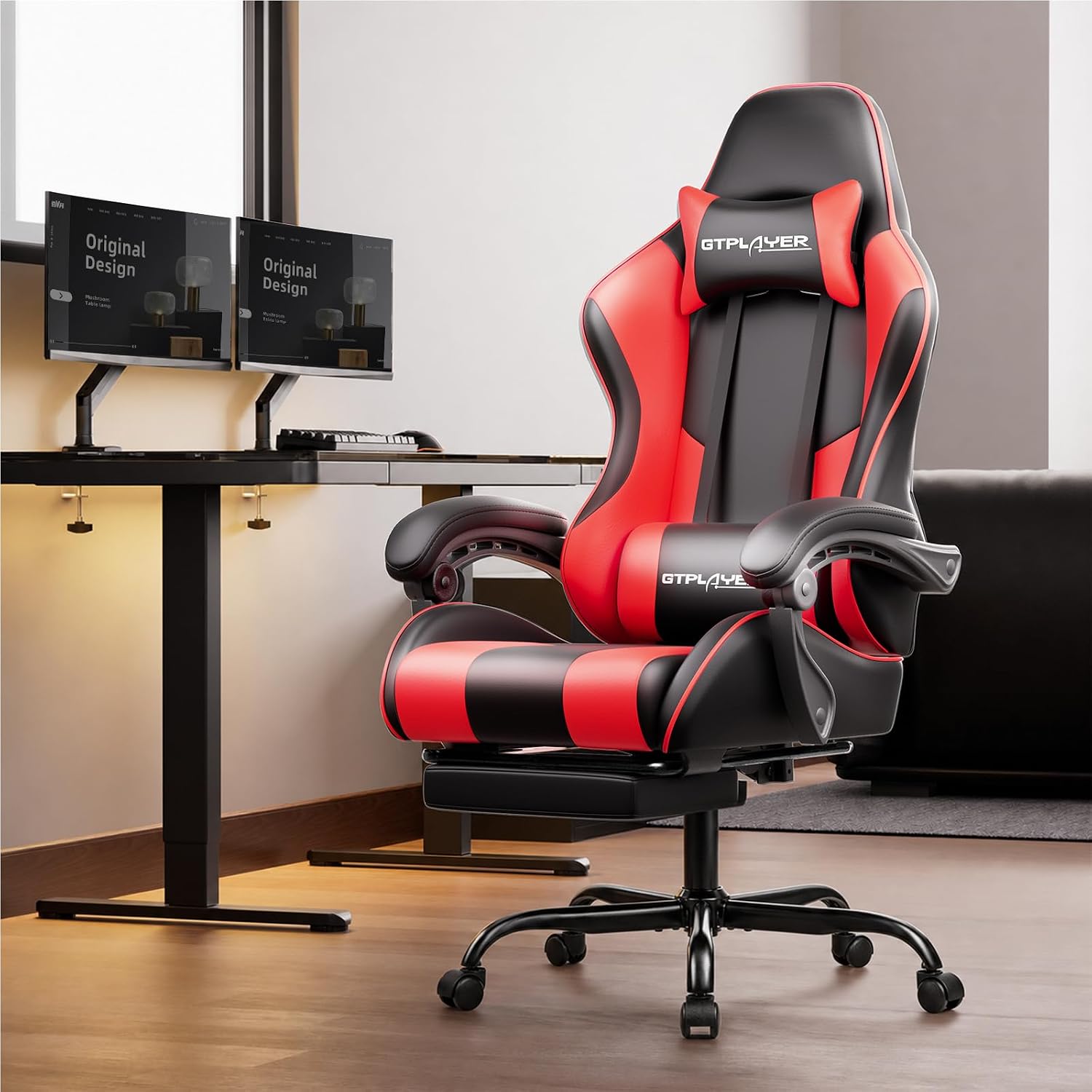 GTPLAYER Gaming Chair, Computer Chair with Footrest and Lumbar Support