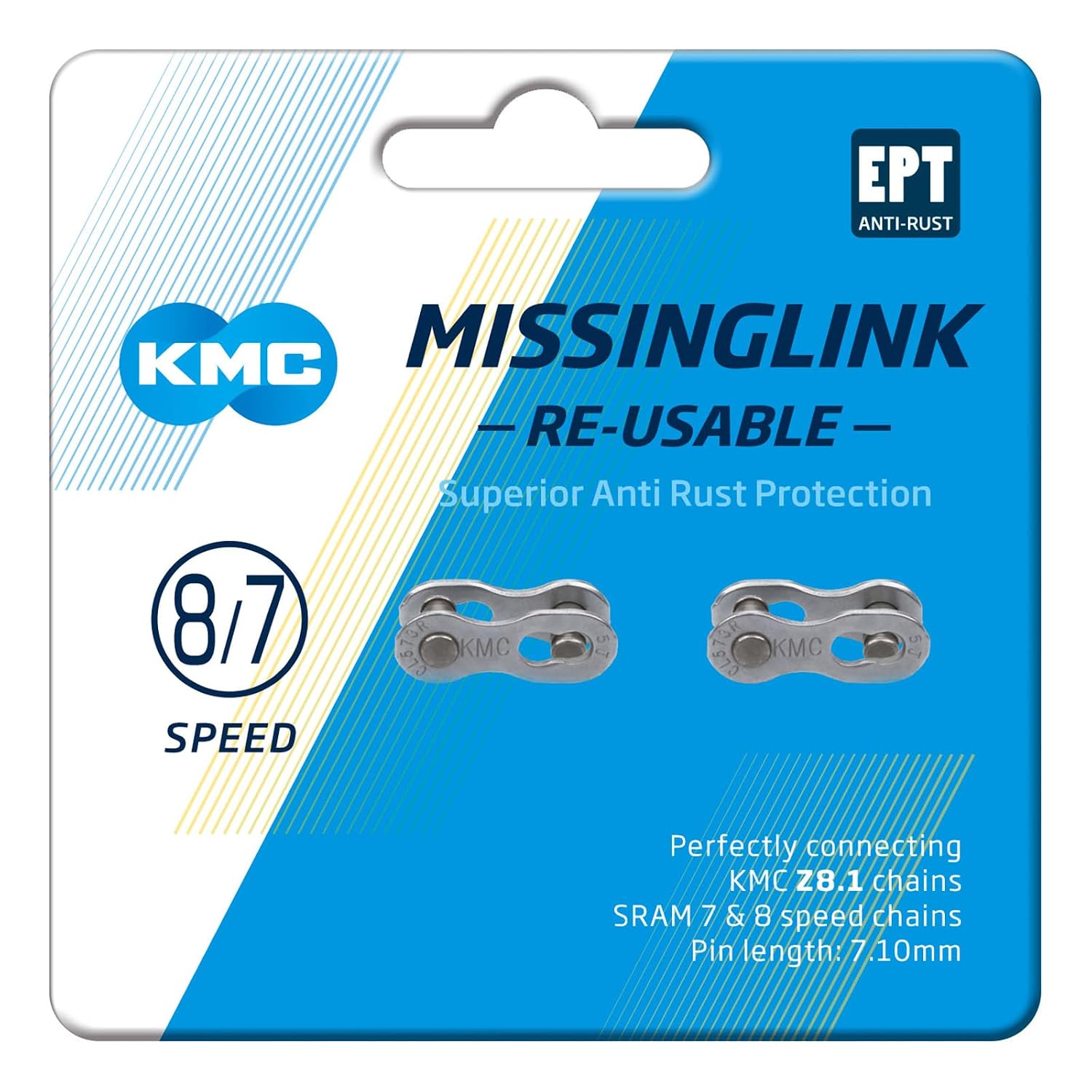 KMC Unisex's 7/8 Speed EPT MissingLink Joining Link, Dark Silver, 7.1mm (2 Pairs)