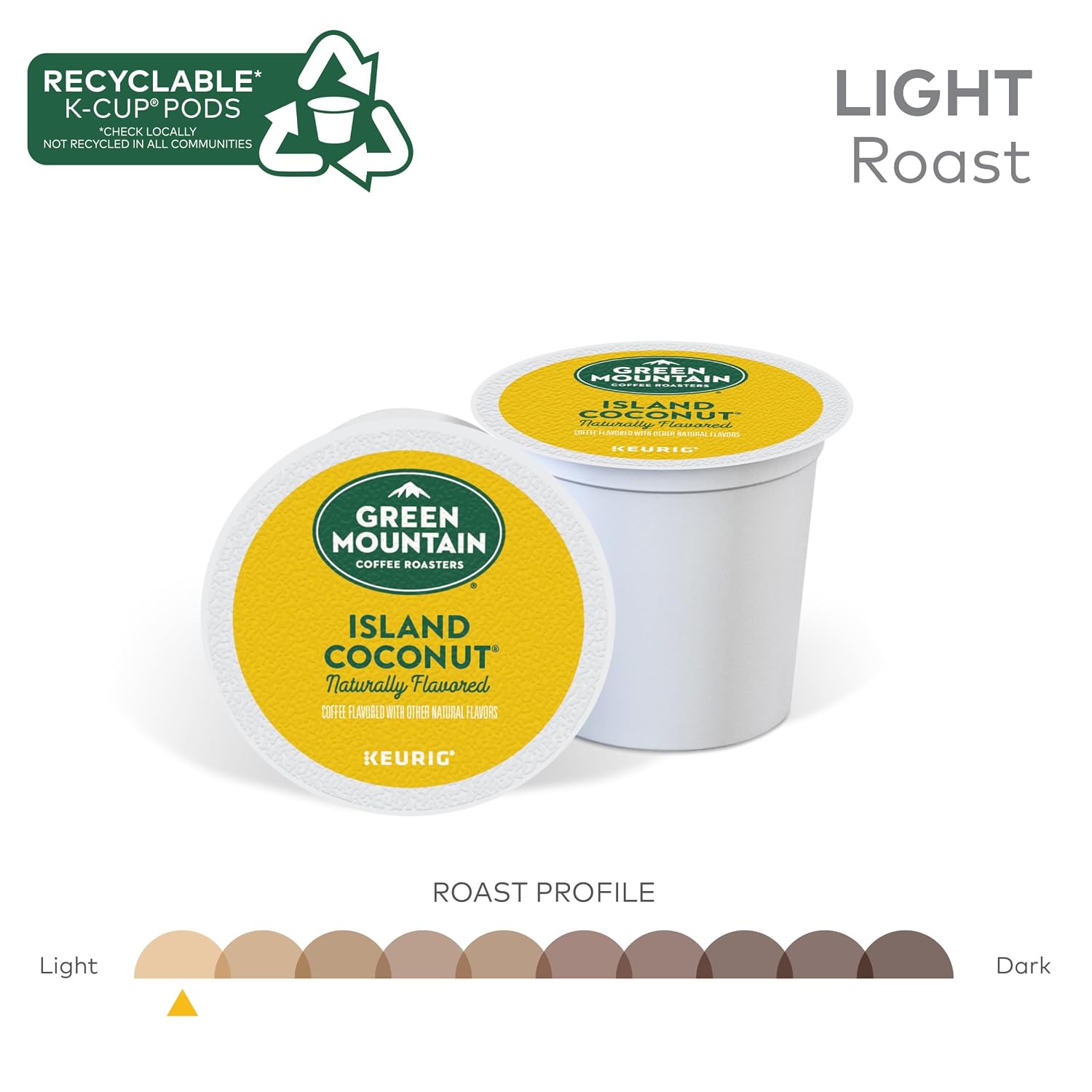 Green Mountain Coffee Roasters Island Coconut, Single-Serve Keurig K-Cup Pod, Flavored Light Roast Coffee, 24 Count (Pack of 1)