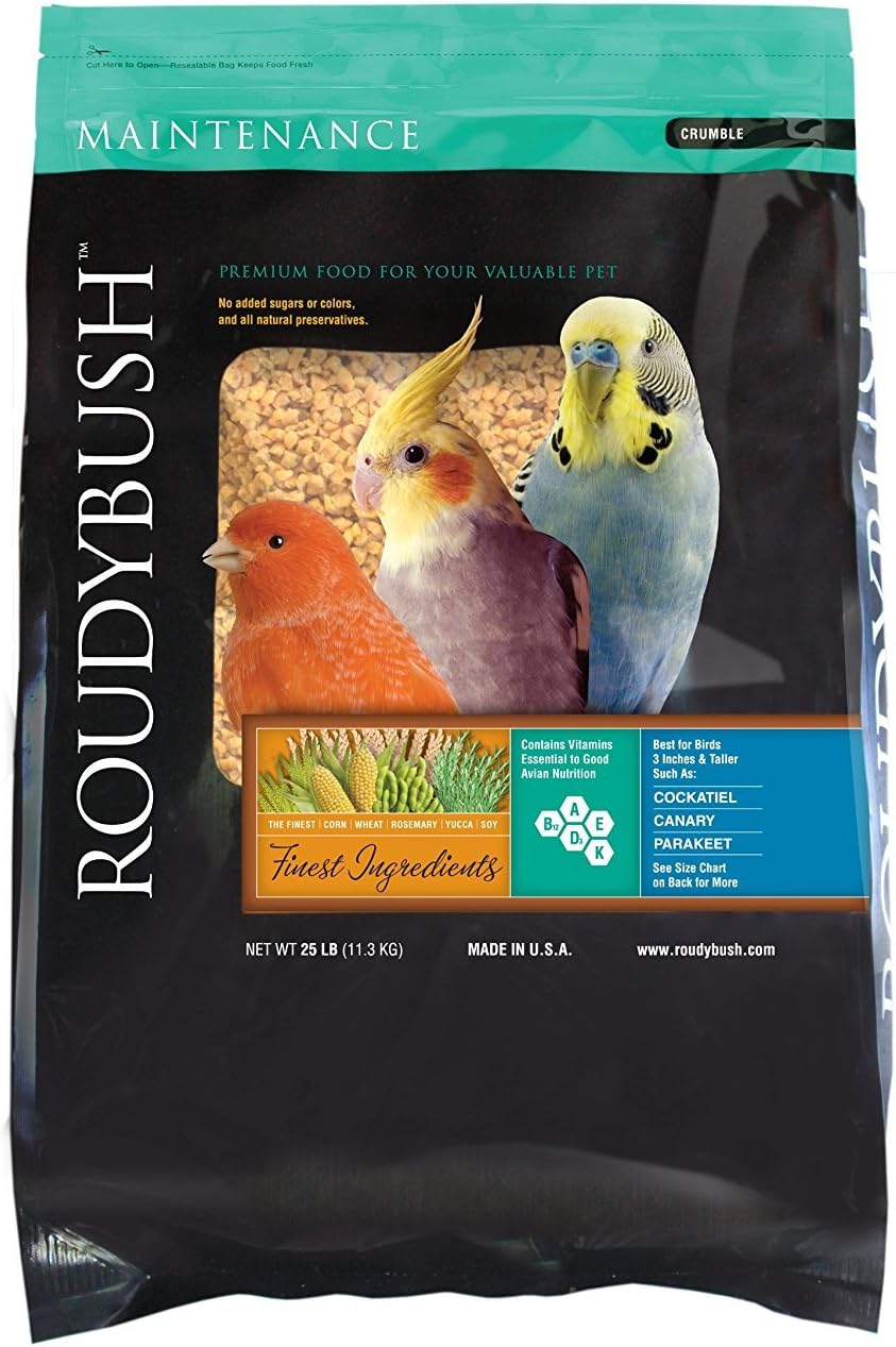 RoudyBush Daily Maintenance Food for Birds - Scientifically Formulated Bird Feed - Bird Food Pellets w/Corn, Wheat, Soy & More - Nutritious & Healthy Feed for Birds (Mini, 44oz)