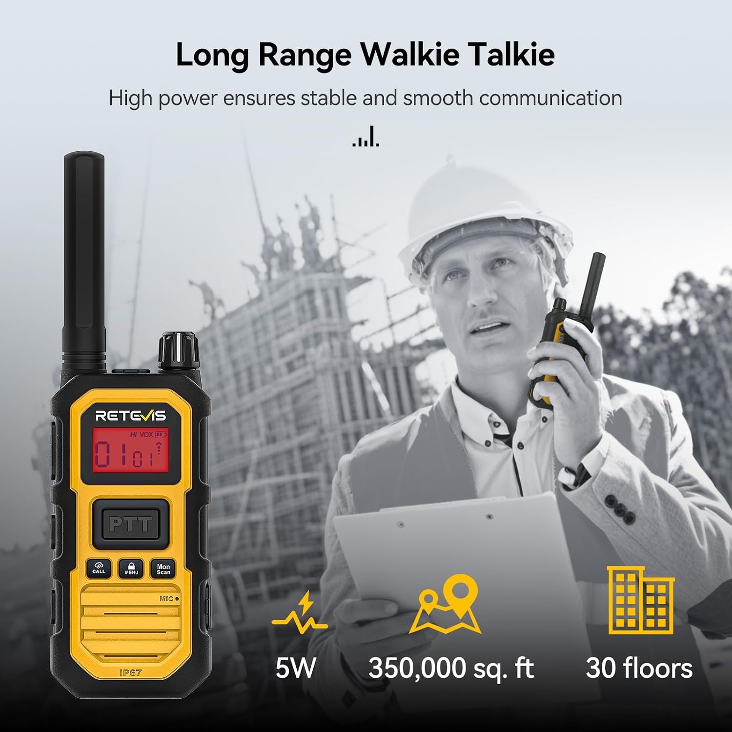 Retevis RB48 Plus Waterproof Walkie Talkies Long Range,GMRS Radios (6 Pack) | with 6-Way Charger,Heavy Duty,Rechargeable Two Way Radios,Connected Repeater,Dustproof,Shock Resistant,NOAA,Emergency Radios
