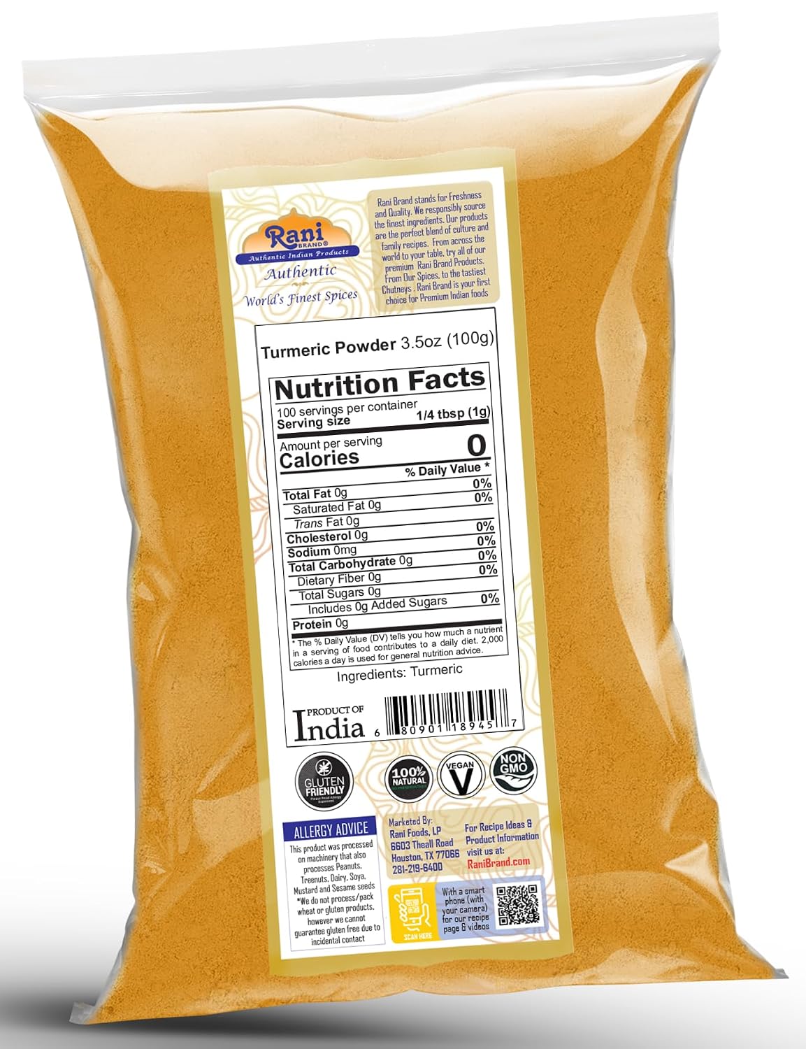 Rani Turmeric (Haldi) Root Whole Spice, Dried 7oz (200g) ~ All Natural | 100% Pure | Vegan | Gluten Friendly | NON-GMO | Kosher | Indian Origin