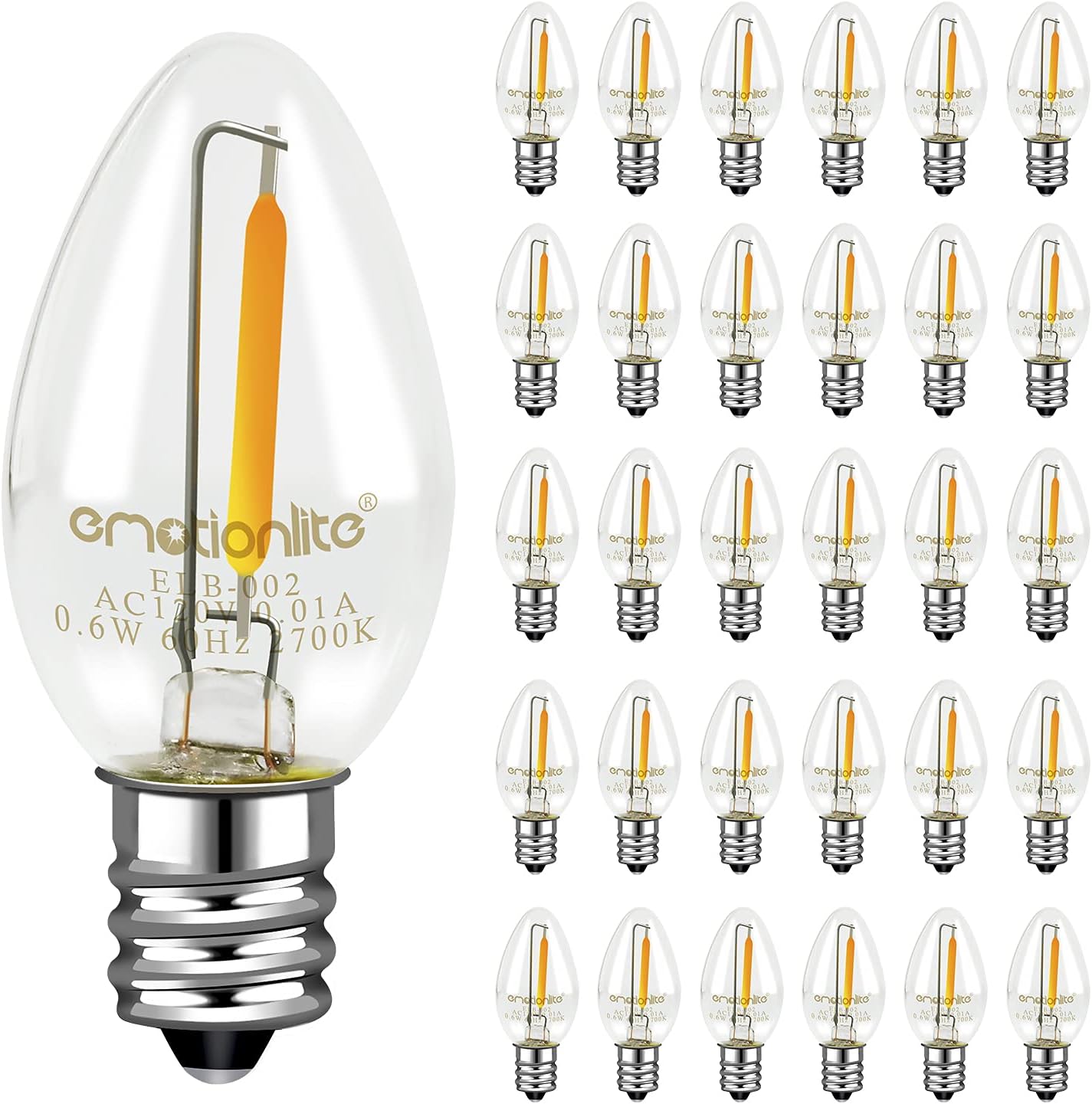 Emotionlite C7 LED Candelabra Bulbs, E12 Base, Warm White 2700K, 4 Pack | lear LED chandelier bulbs, 4W/5W/6W/7W incandescent equivalent with E12 candelabra base