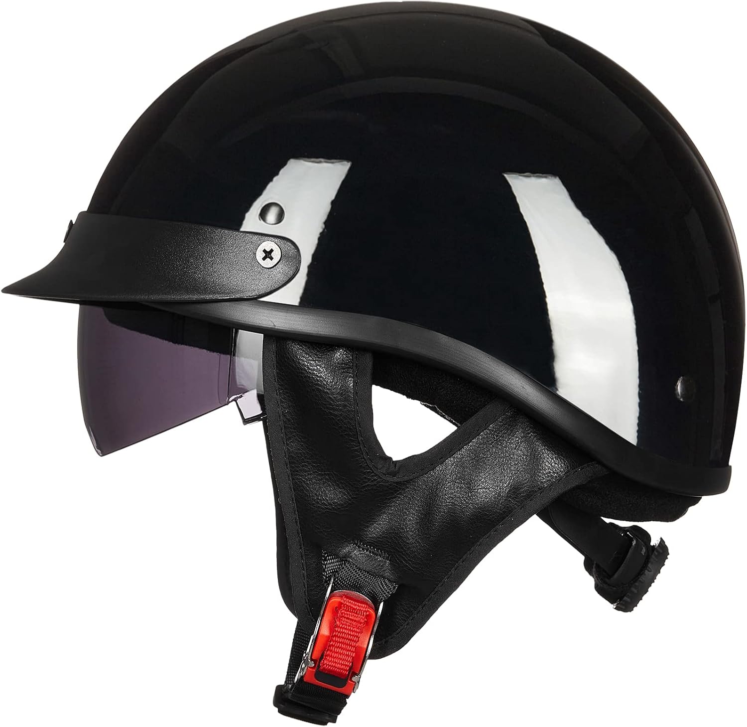 ILM Half Helmet Motorcycle Open Face Sun Visor Quick Release Buckle DOT Approved Cycling Motocross Suits Men Women 205V (M, Matt Black)