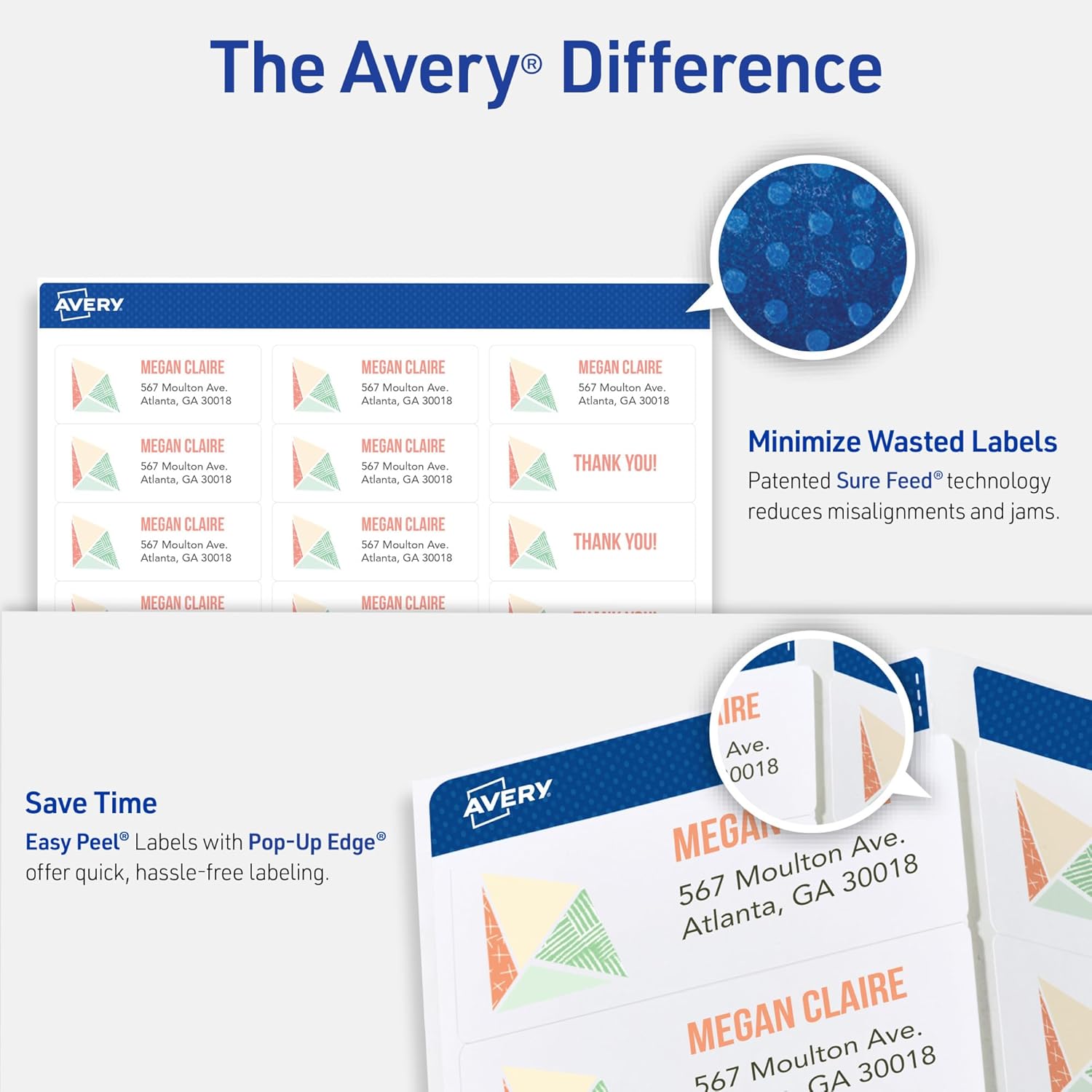 Avery® Easy Peel® Printable Address Labels, Sure Feed® Technology, 1" x 2-5/8" Customizable Stickers, White, 1,500 Blank Mailing Labels, Great for Mailing, Shipping, and More (2-Pack of 5260)