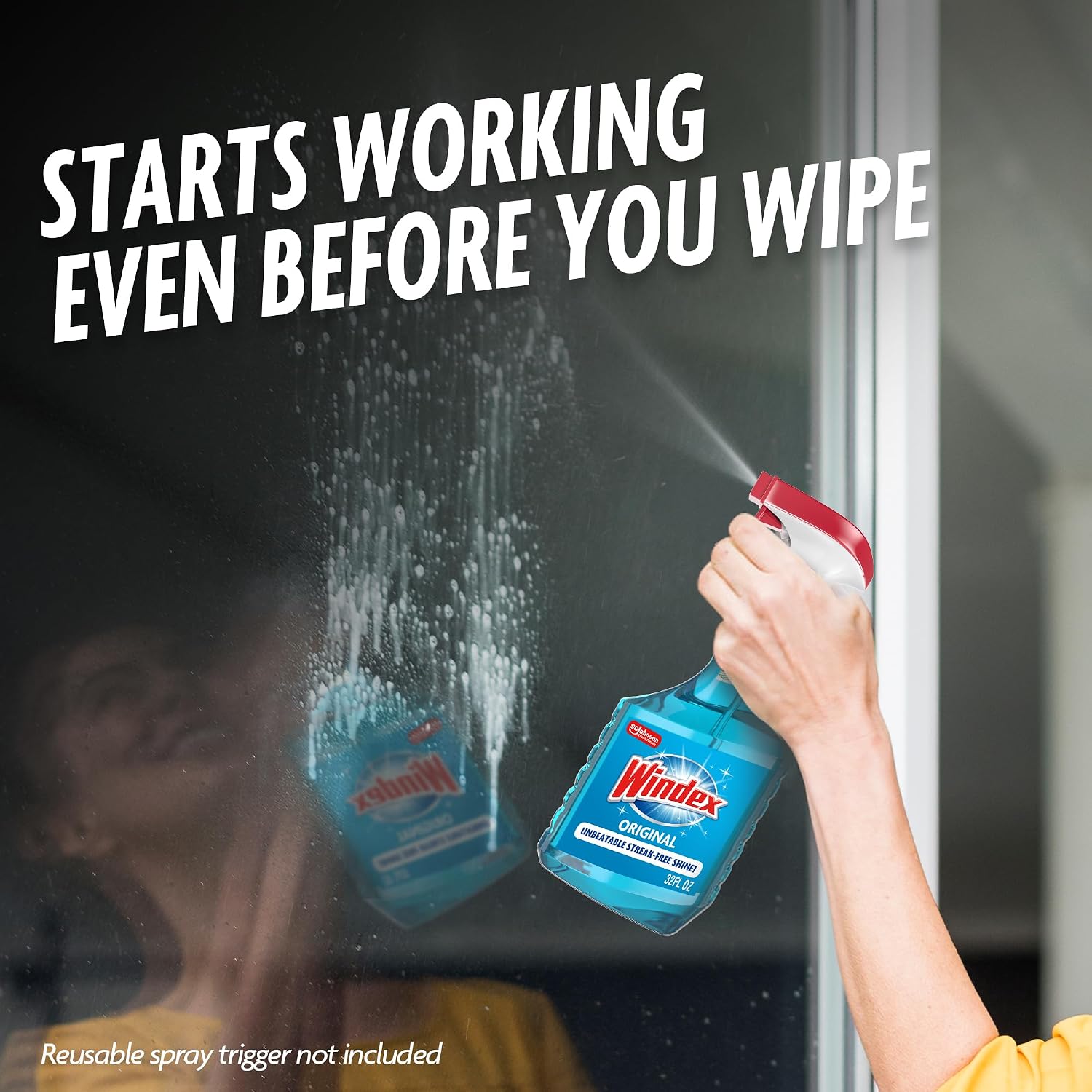 Windex refill glass and window cleaner, made from 100% recycled plastic, surface cleaning spray, original blue scent, 2L (67.6 fl oz)