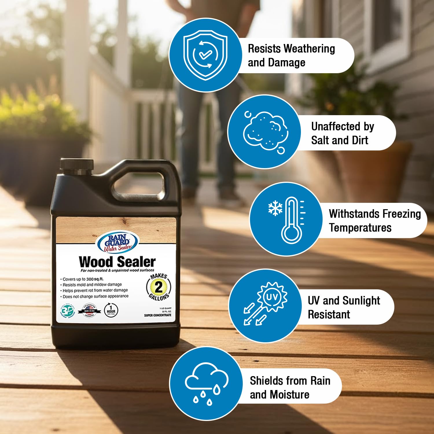 Rain Guard Wood Sealer Concentrate | Makes 2 Gallon | Protects Wood from Water Damage, Rotting, and Stains | Water Based Silane/Siloxane | Eco-Friendly | VOC-Free | Natural Finish