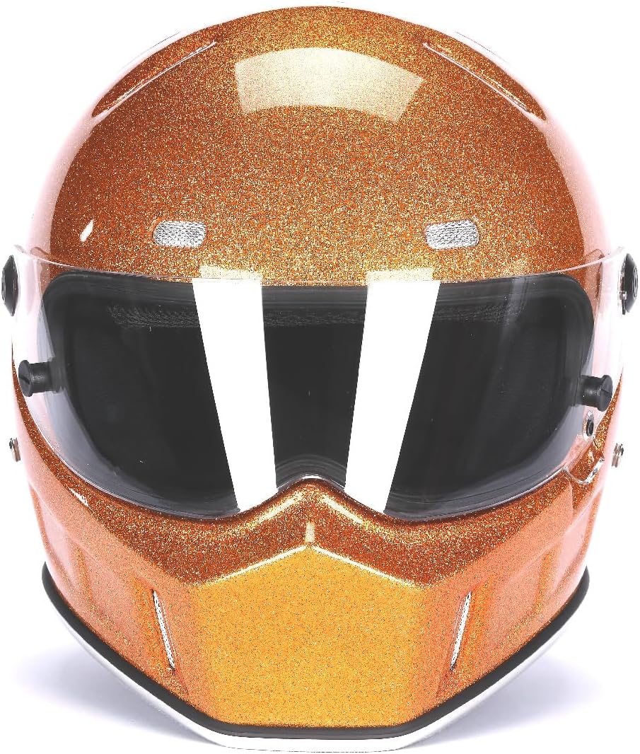 CRG Sports Retro Full Face Motorcycle Helmet, DOT Approved Fiberglass Street Bike Helmet with Clear Visor, Lightweight Cafe Racer Cruiser Motorcycle Helmet