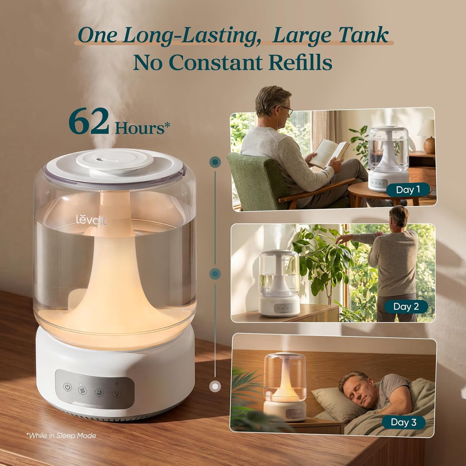 Levoit Humidifiers for Bedroom Large Room, 6L, 60H Runtime, 26dB, Smart App