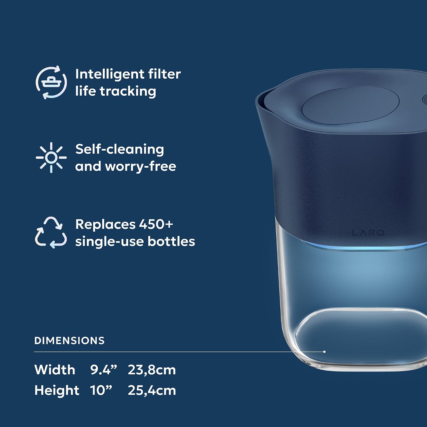 LARQ PureVis 3-in-1 Water Filter Pitcher, UV-C Purifier & App, 8 Cup,M.Blue | Water purifier pitcher & fridge water jug: removes lead & PFAS, keeps minerals, self-cleans UV-C, tracks filter life & intake