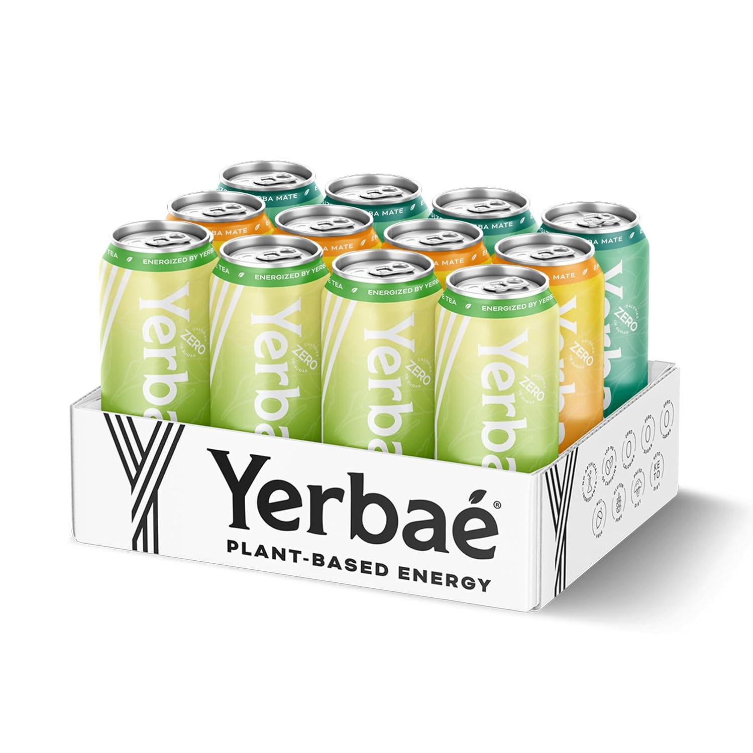Yerbaé Energy Seltzer - Variety Performance Pack. No Sugar/Calories/Carbs. Energized by Yerba Mate Naturally Caffeinated Plant-Based, Healthy Alternative to Coffee/Sugary Sodas, Pack of 12, 12oz cans