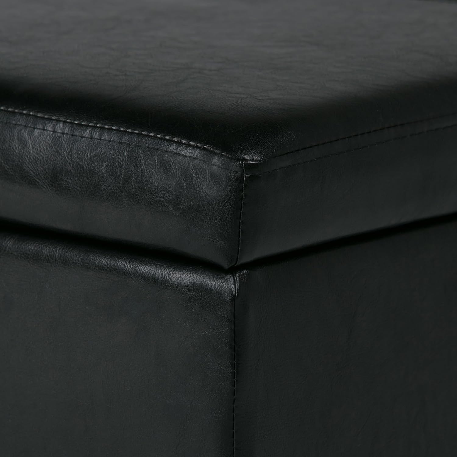 SIMPLIHOME Avalon 48" Wide Vegan Leather Storage Ottoman in Brown