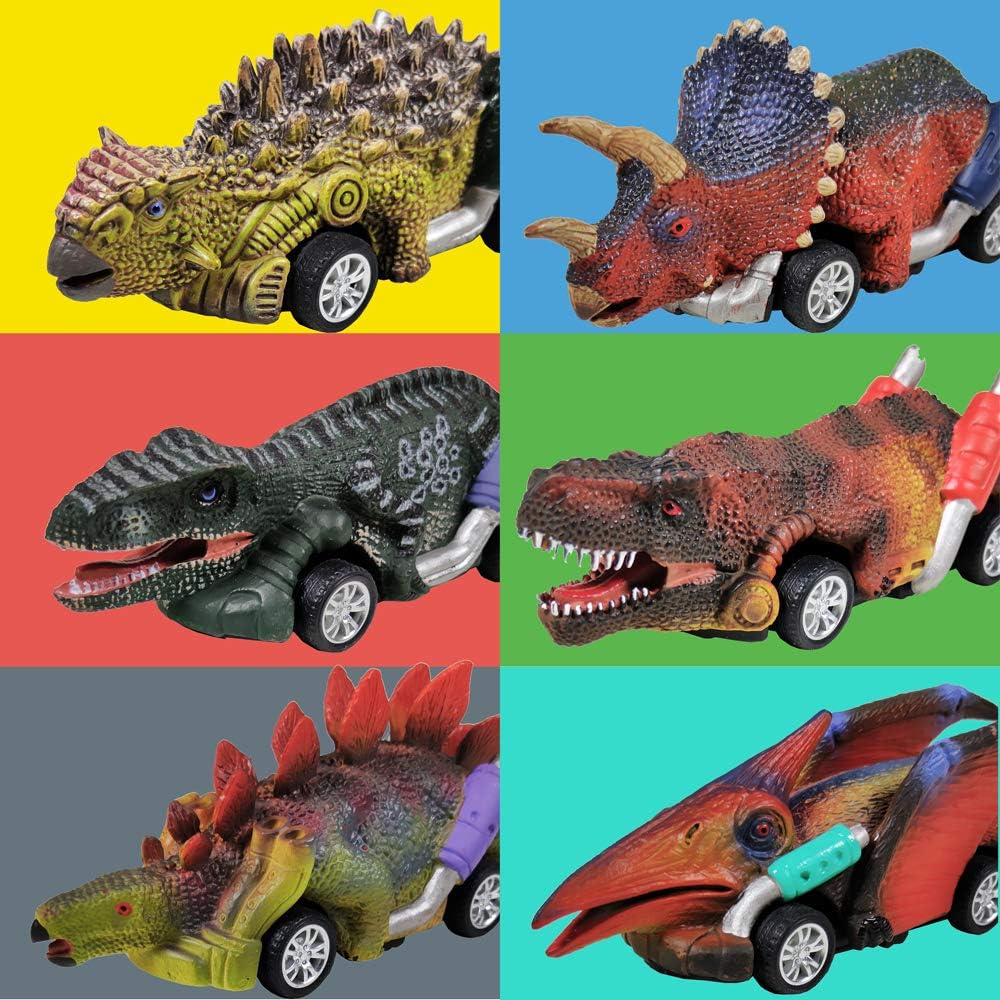 Dinosaur Toy Pull Back Cars, 6 Pack Dino Toys for 3 Year Old Boys Girls and Toddlers, Boy Toys Age 3, 4, 5 and Up, Pull Back Toy Cars