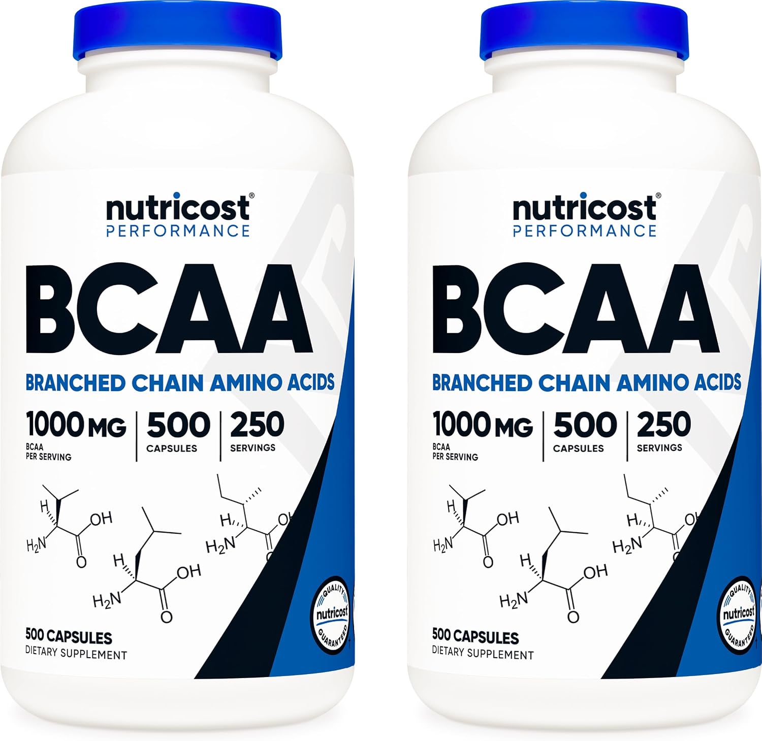 Nutricost BCAA 1000mg, 500 Capsules, 2:1:1 Branched Chain Amino Acids | 250 Servings, 500mg L-Leucine, 250mg L-Isoleucine, 250mg L-Valine