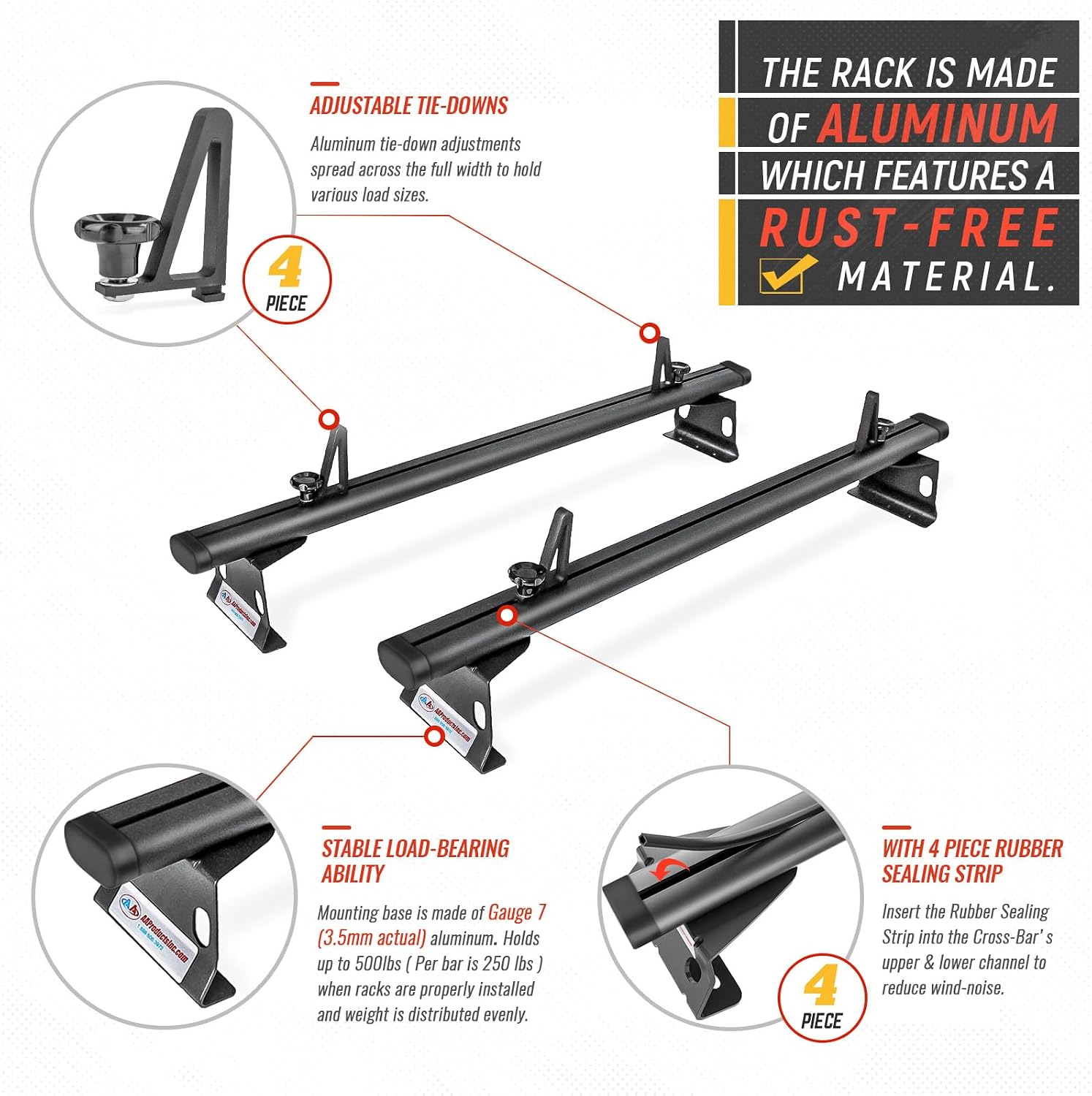 Model ADX32-C Aluminum 2 Bar (60") Universal Drilling Truck Camper Roof Rack with Ladder Stopper Sandy Black