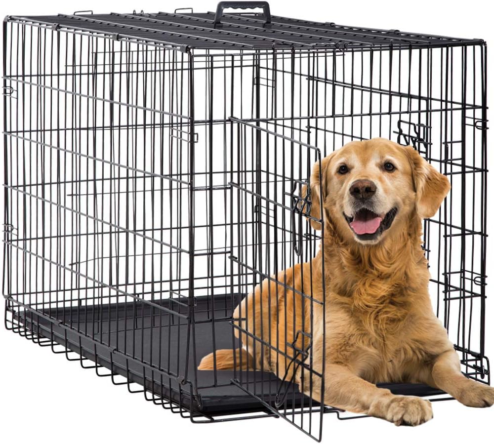 BestPet | Dog Crate | 48" | Black | Foldable Metal Kennel with Double Doors