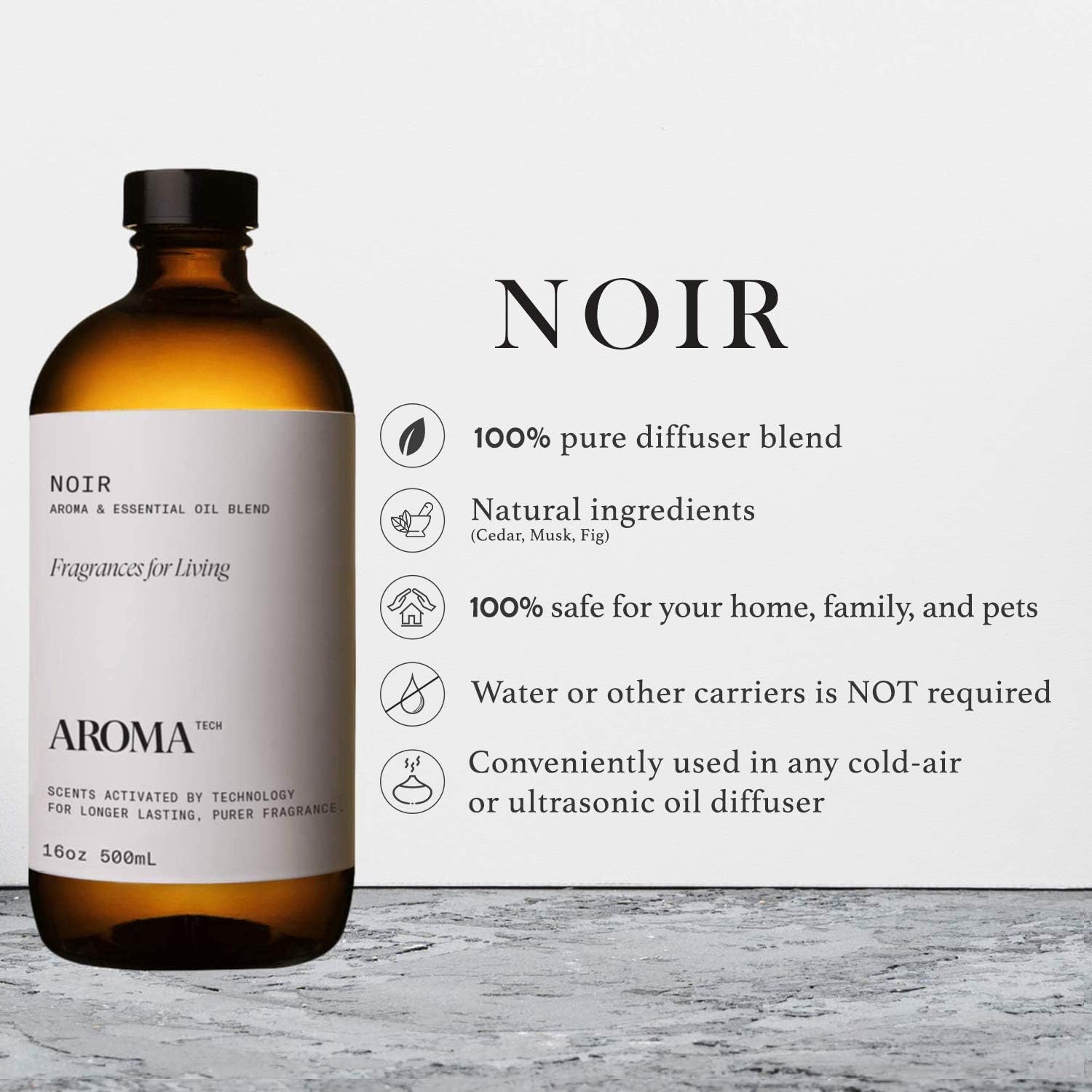 AromaTech Noir Premium Aroma Oil – Bold & Luxurious Home Fragrance with Notes of Cedarwood, Musk, Fig & Black Tea for Scent Diffusers, Cold-Air and UltraSonic Scent Machines (10 mL)