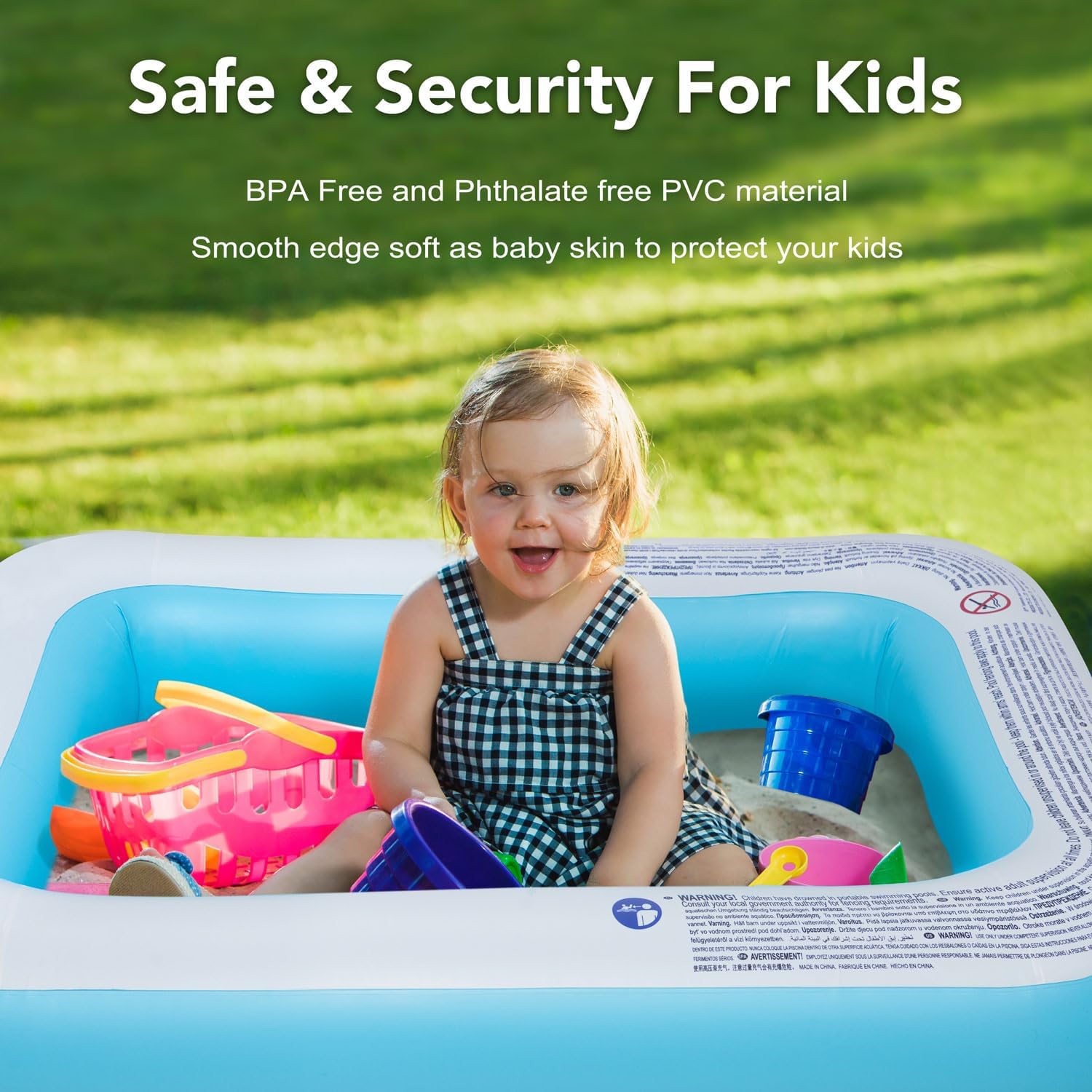 Inflatable Kiddie Pool, 50x33x17 Inch Rectangular