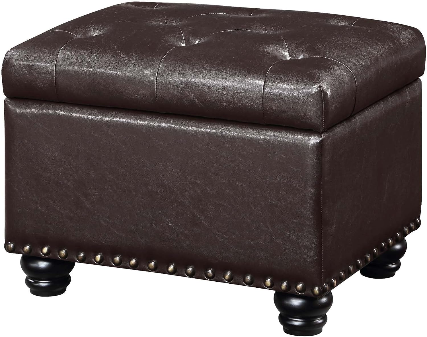 Convenience Concepts Designs4Comfort 5th Avenue Storage Ottoman 24" - Contemporary Foot Stool and Seat with Hinged Lid for Living Room, Dining Room, Office, Den, Espresso Faux Leather