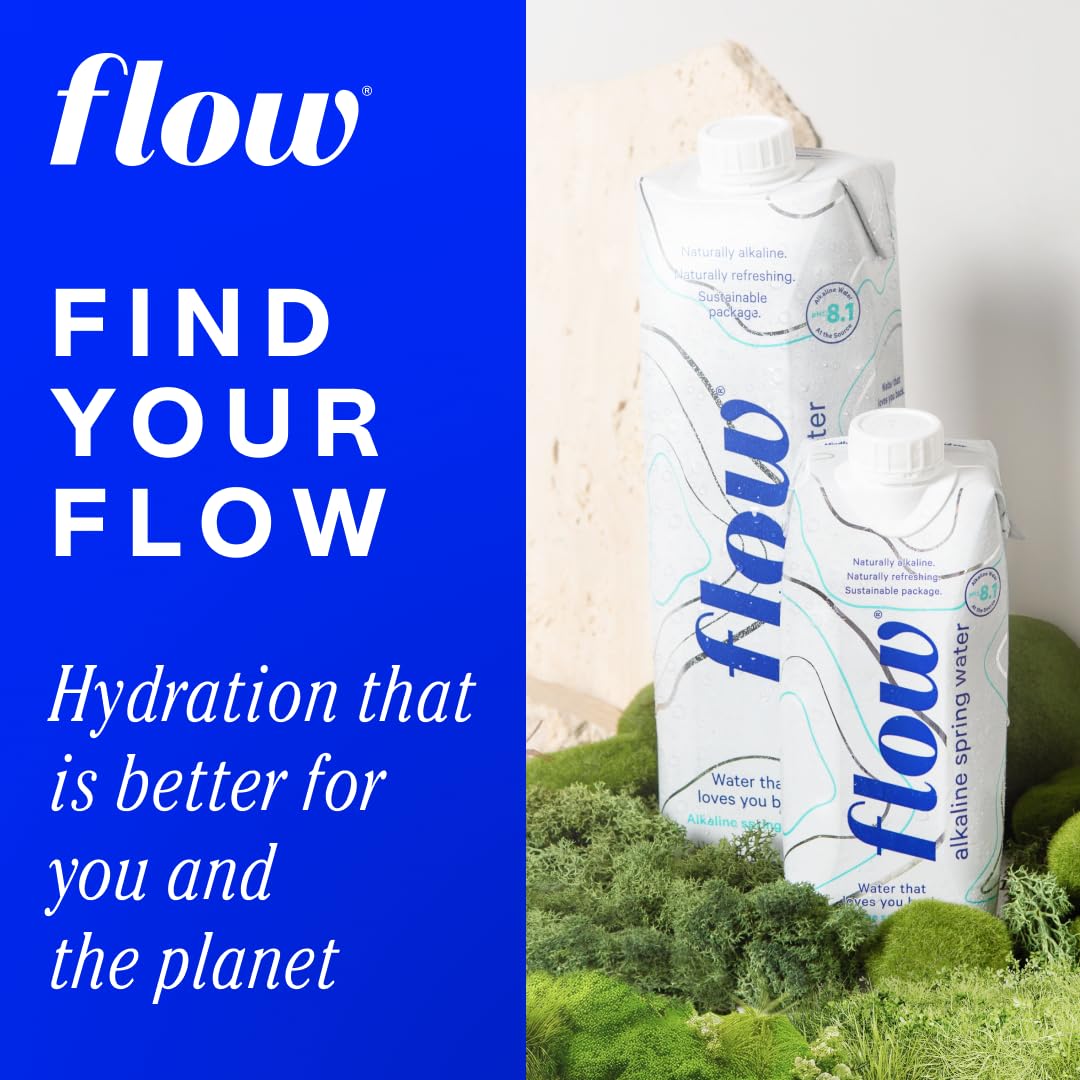 Flow Artesian Mineral Spring Water, 33.8 Fl Oz, 6 Pack | Naturally Alkaline Water, pH 8.1, Electrolytes, Minerals, Zero Calories, Eco-friendly pack, Non-GMO, BPA-Free