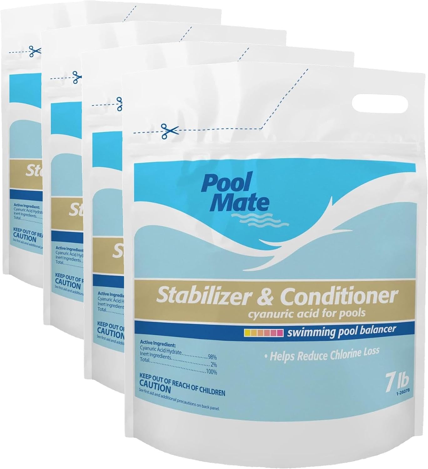 Pool Mate 7-Pounds Premium Pool Stabilizer and Conditioner | Chlorine Stabilizer, Concentrated Cyanuric Acid for Pools, Helps Chlorine Last Longer, 6oz raises CYA 10ppm per 5,000 gallons