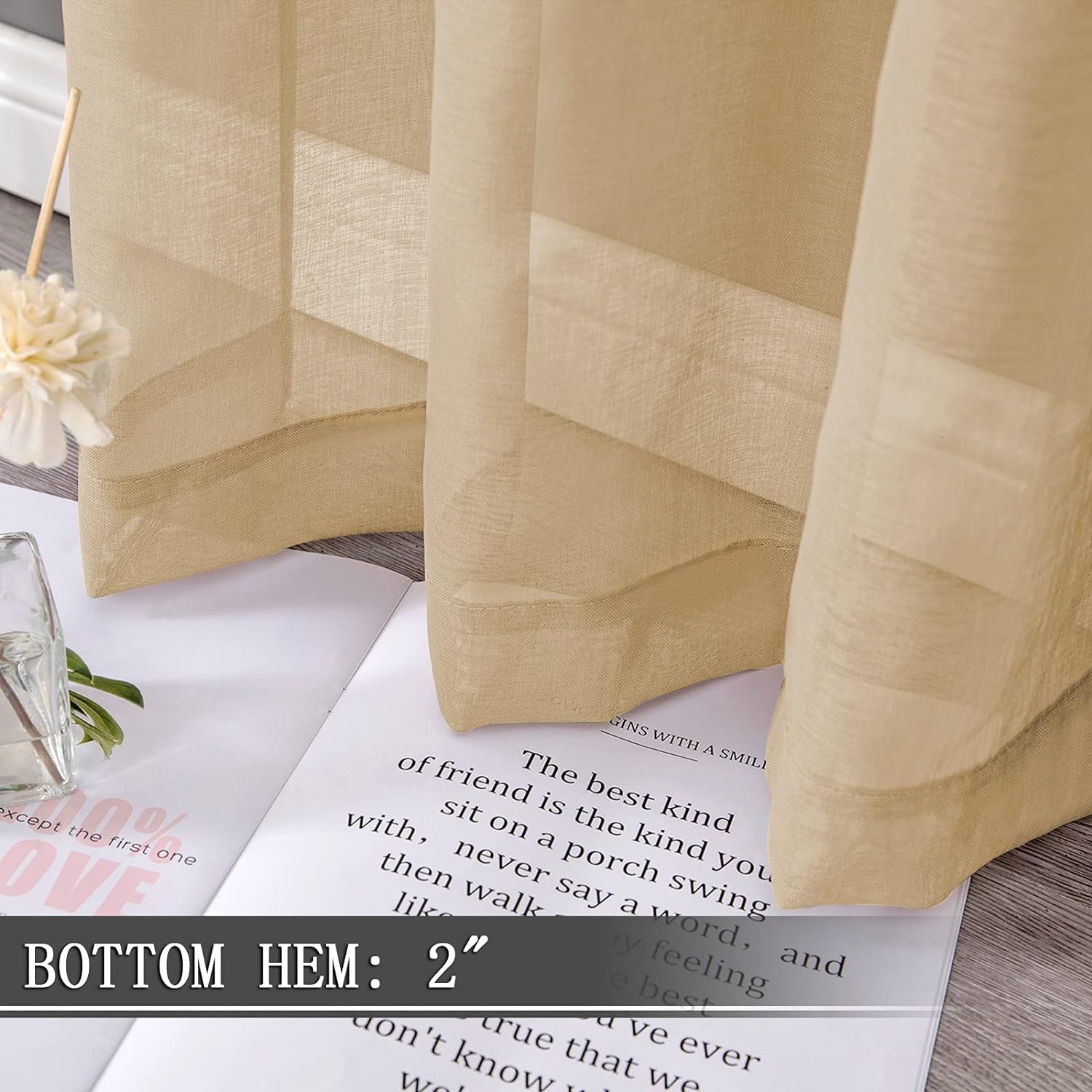 Tollpiz Sheer Curtain Linen Textured Living Room Curtains Sheer Light Filtering Rod Pocket Voile Curtain for Bedroom, 54 x 72 inches Long, White