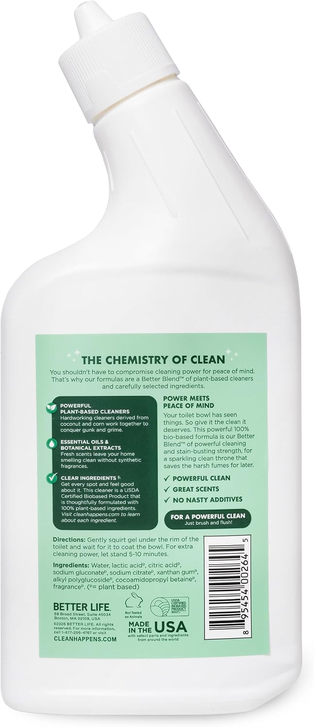 Better Life Toilet Bowl Cleaner, Plant-based, Stain & Odor Remover, Tea Tree & Peppermint Scent Cleaning Gel, Liquid Bathroom Cleaners for Household, 24 Oz, Pack of 2