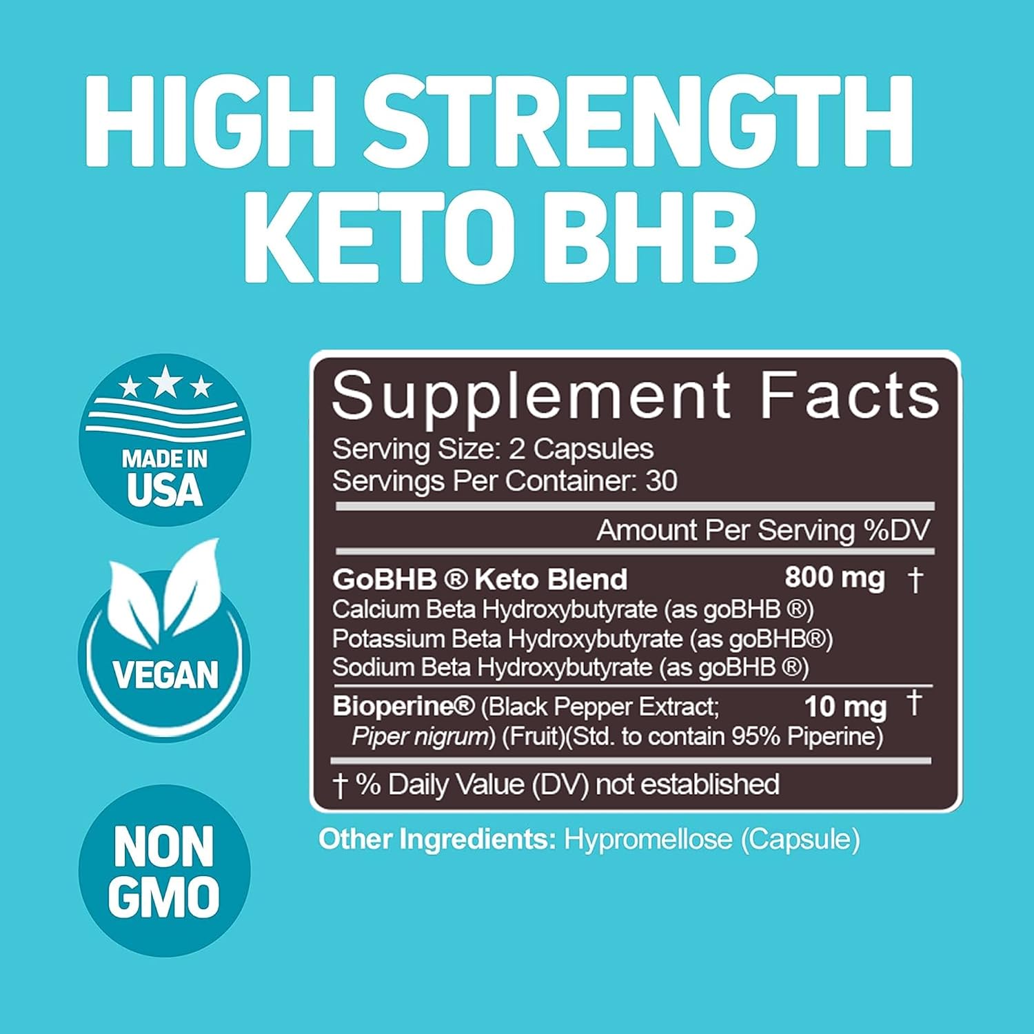 Herbtonics Keto BHB+ BioPerine Keto Pills, Exogenous Ketones for Ketosis Support, Weight Management, GLP‑1 Support, Energy & Mental Focus