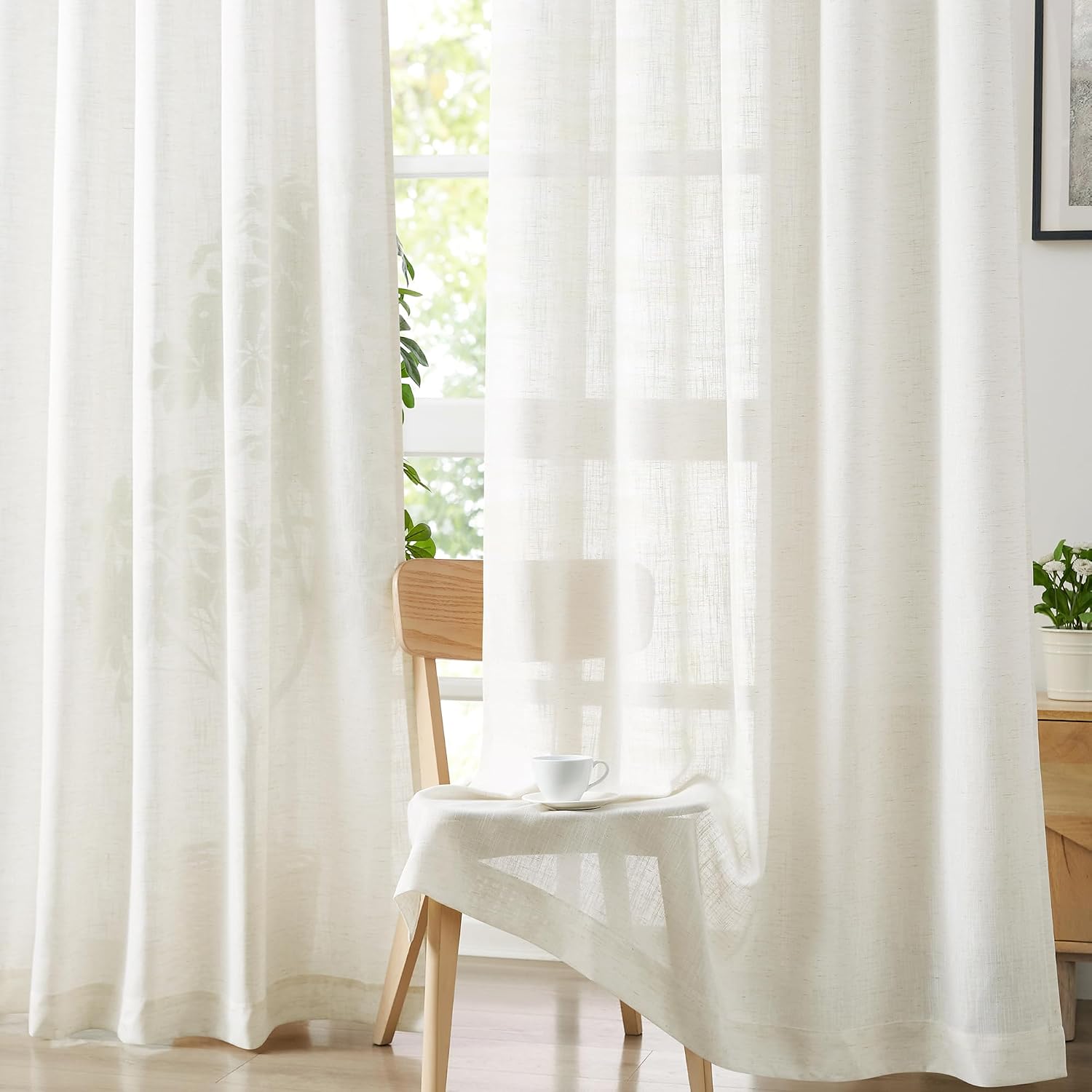 Leaf Semi Sheer Curtains for Bedroom Living Room 52x72" Taupe White Print 2
