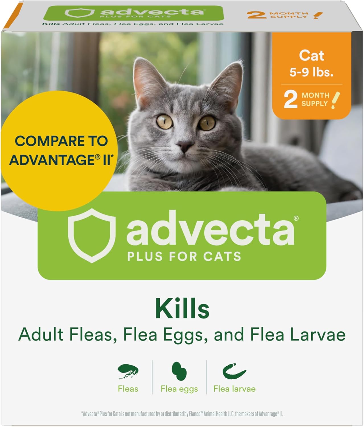 Advecta Plus Cat Flea Treatment 5-9 lbs, Imidacloprid, 4-Month | Ideal for Small Cats 5-9 lbs; Kills Adult Fleas in 12 hrs; 4-month supply; Breaks Flea Life Cycle