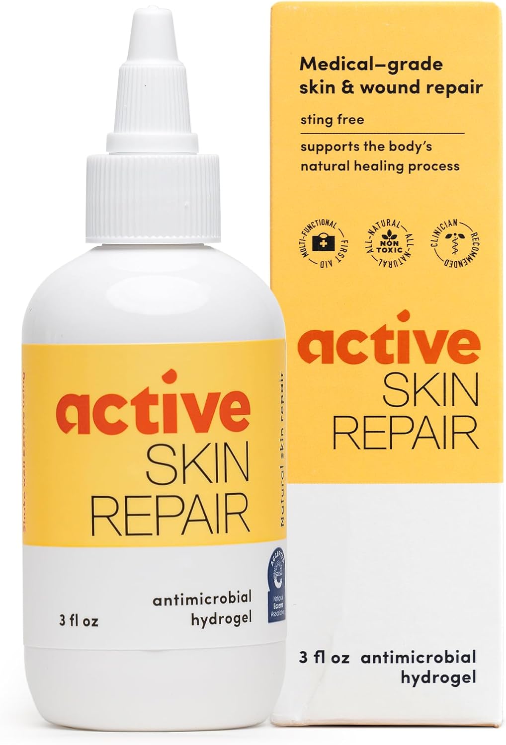 Active Skin Repair First Aid Spray with Medical Grade Hypochlorous, 3 oz | Natural and non-toxic, hypochlorous acid, no-sting formula, minor cuts, wounds, scrapes, rashes, sunburns, travel size