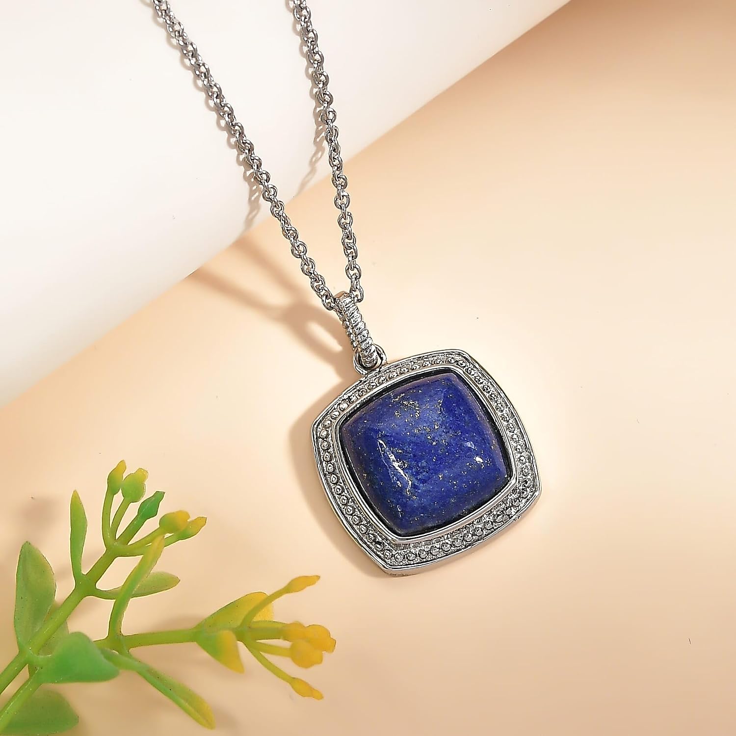 Lapis Lazuli 10.60 ctw Pendant Necklace in Stainless Steel 20 Inches