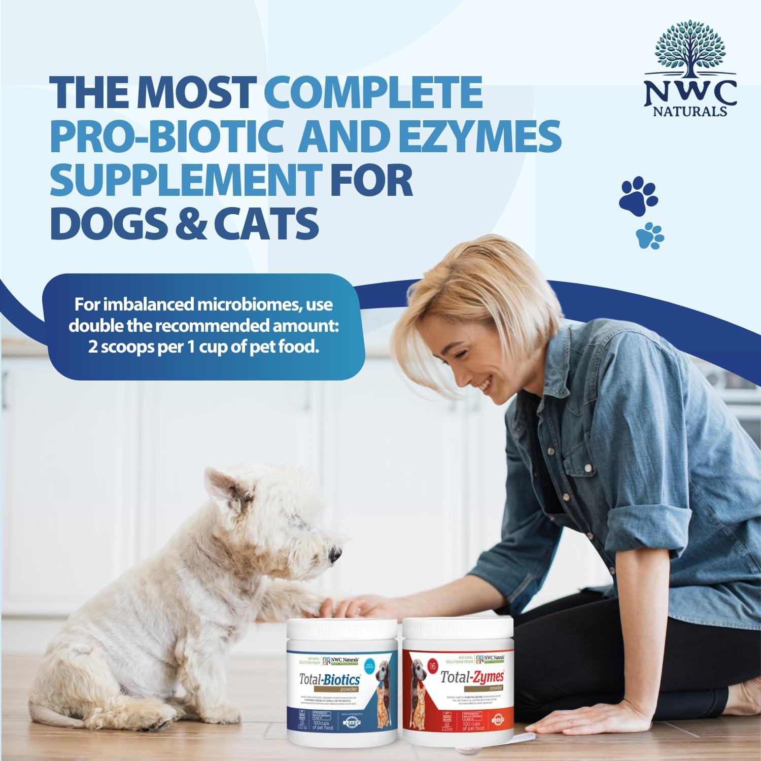 Pet Probiotic and Digestive Enzyme Powder Twin Pack, 2 Jar Set | 14 Probiotic Strains, 16 Digestive Enzymes, Flavorless Powders Blend with Pet Food, Each Jar Covers About 365 Cups of Food