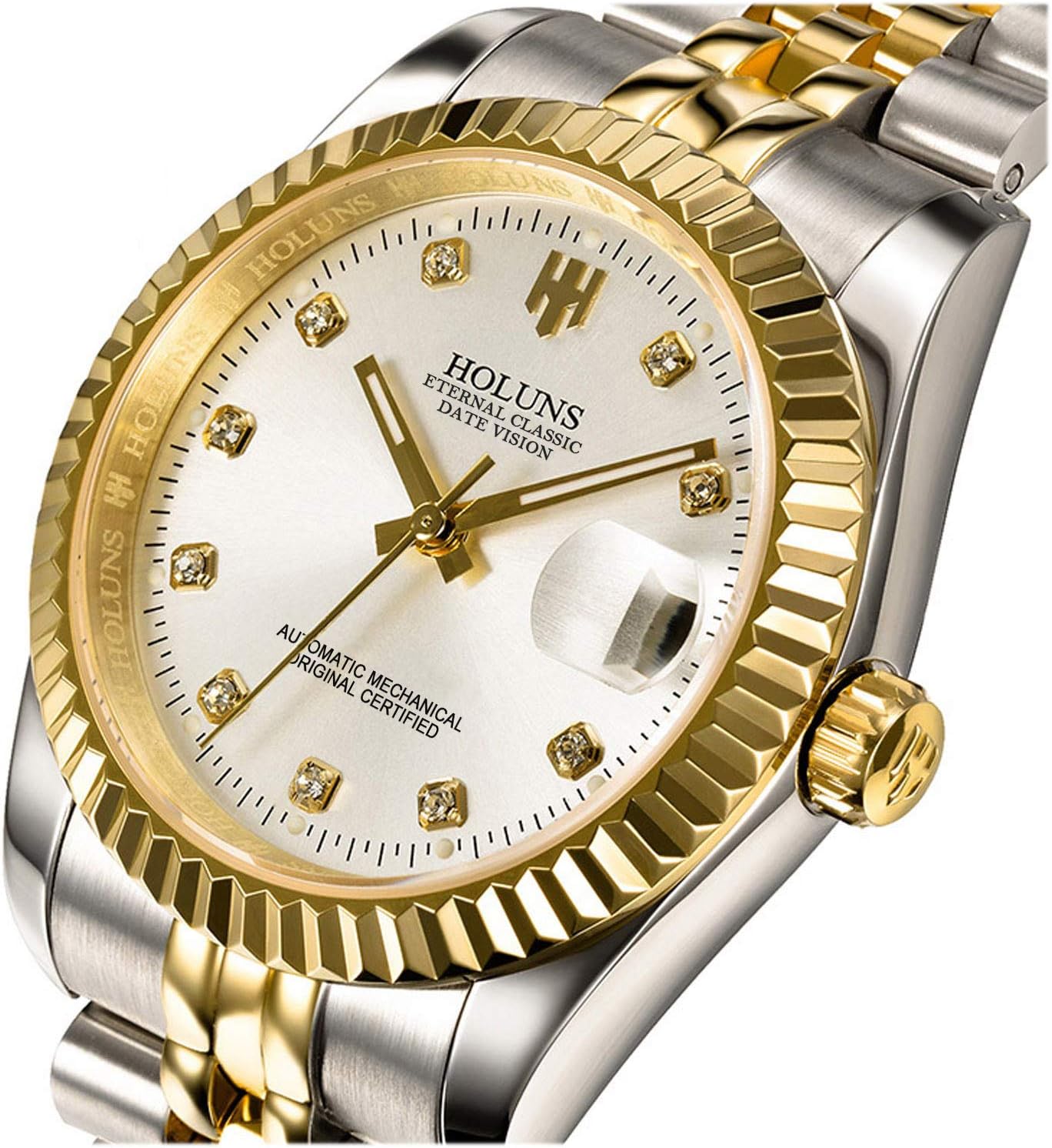 Men's Automatic Watch Gold-Plated 316L Steel Sapphire Crystal | Japanese 8215 automatic movement • Sapphire crystal • 18K gold-plated 316L steel • Date display • Dress and business wear