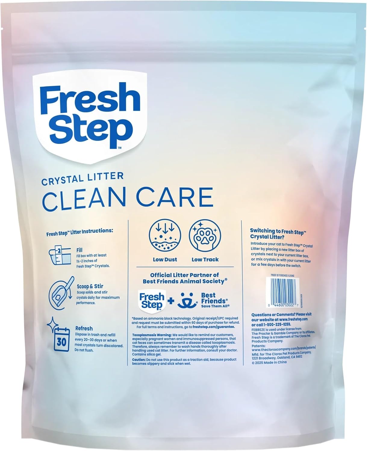 Fresh Step Clean Care Crystsal Cat Litter with Febreze Freshness, Ammonia Block Technology, Lightweight Fresh Step Crystals, Low Dust, 8 lb. Bag