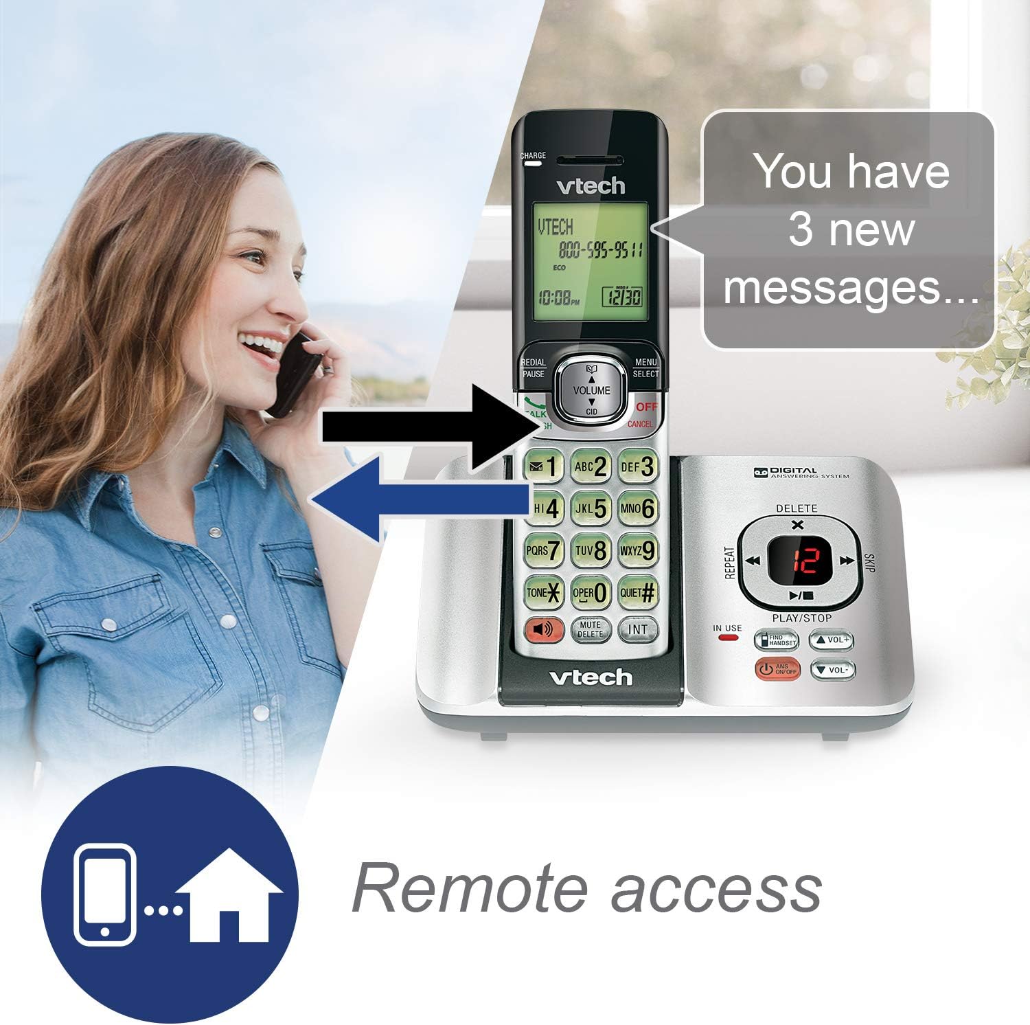 VTech CS6919-16 DECT 6.0 Cordless Phone, Red - Caller ID/Call Waiting (Stores 30 Calls), Backlit Keypad & Display, Full Duplex Handset Speakerphone, Wall Mountable