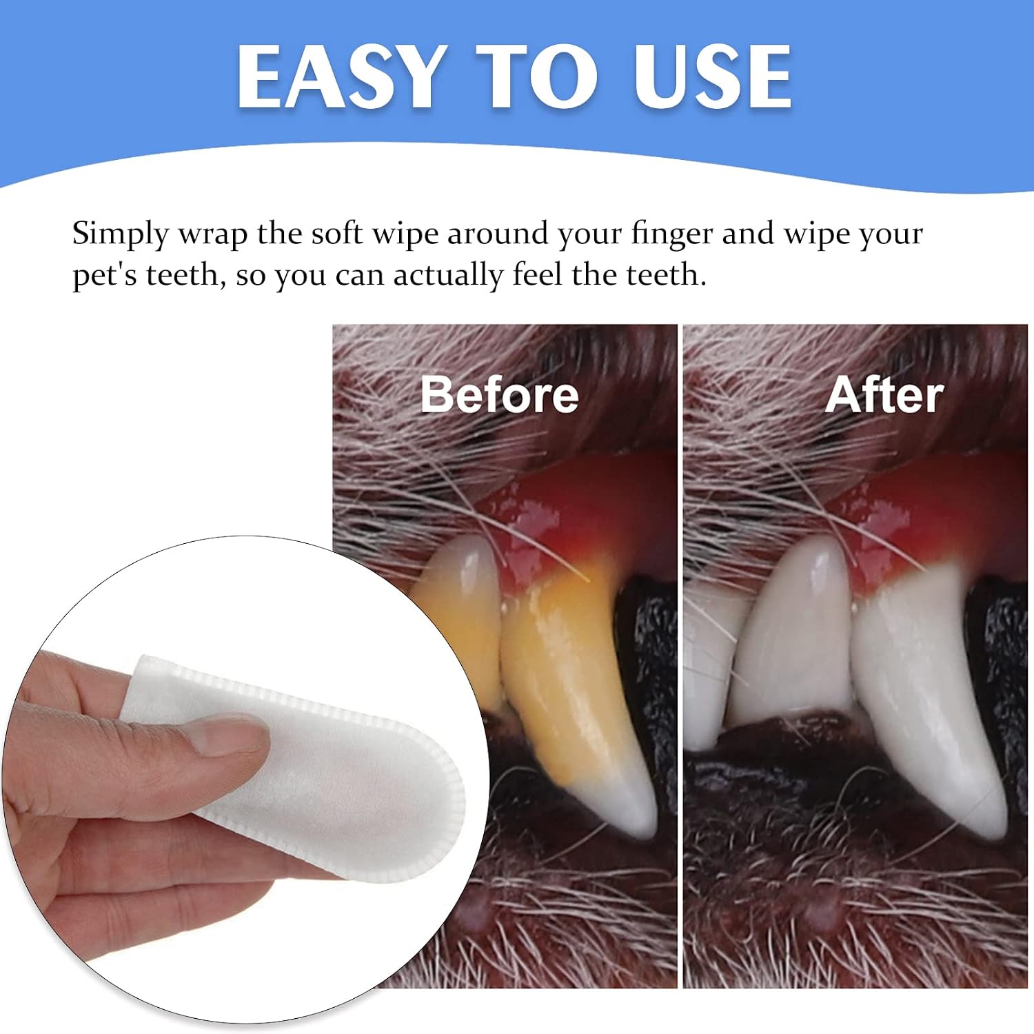 Pet Dental Fingers Wipes, Oral Cleansing Teeth Wipes Pads for Dogs and Cats - Optimize Oral Health, Freshen Breath- 50 Count