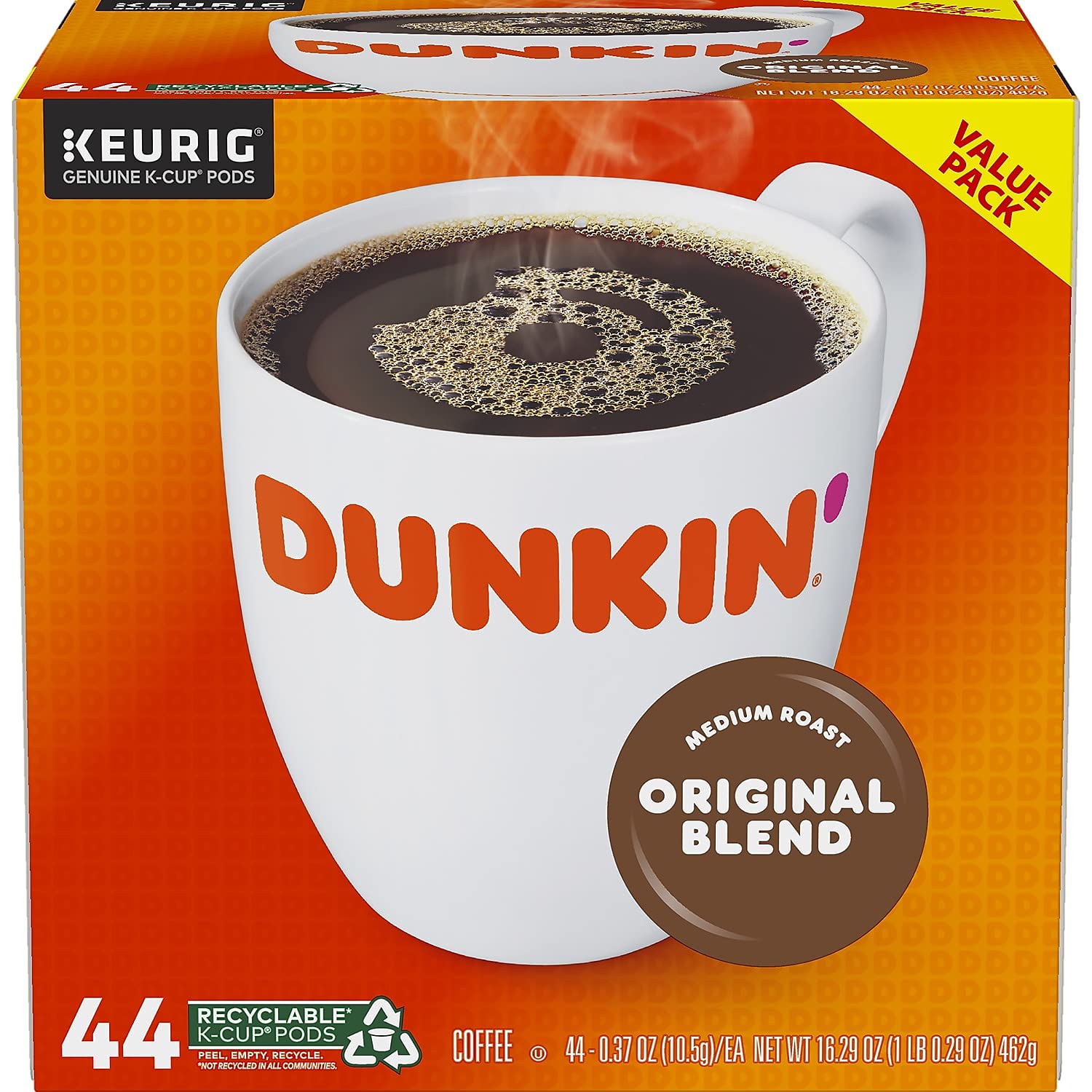 Dunkin' Donuts 2091512 Original Blend Coffee K-Cup Pods Medium Roast 44/Box (006933)