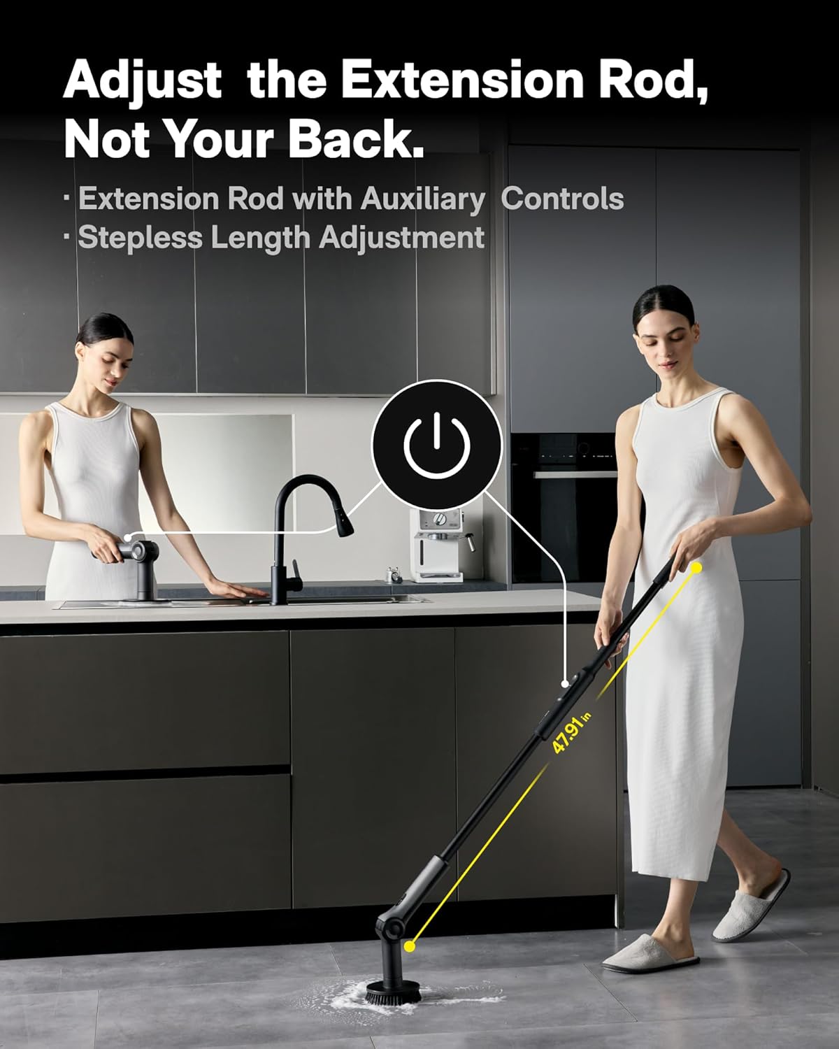 HOTO Flexi™ Cordless Electric Spin Scrubber, for Bathtub, Bathroom, Tile | Adjustable Angle, Extendable Handle, Smart Display, IPX7 Waterproof